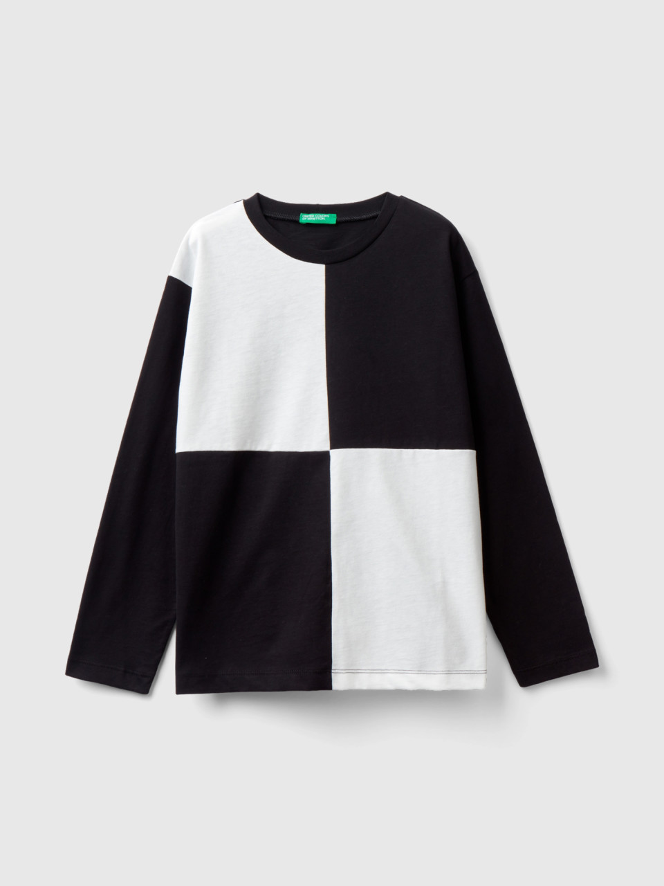 Benetton, T-shirt With Maxi Check, Black, Kids
