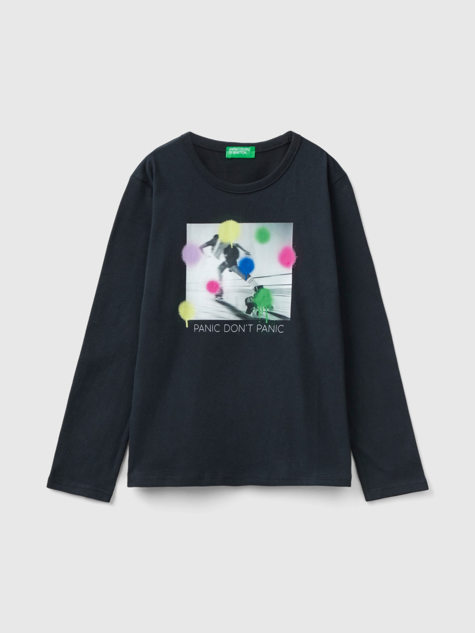 Benetton, T-shirt Chaud Avec Photo Imprimée, Noir, Enfants