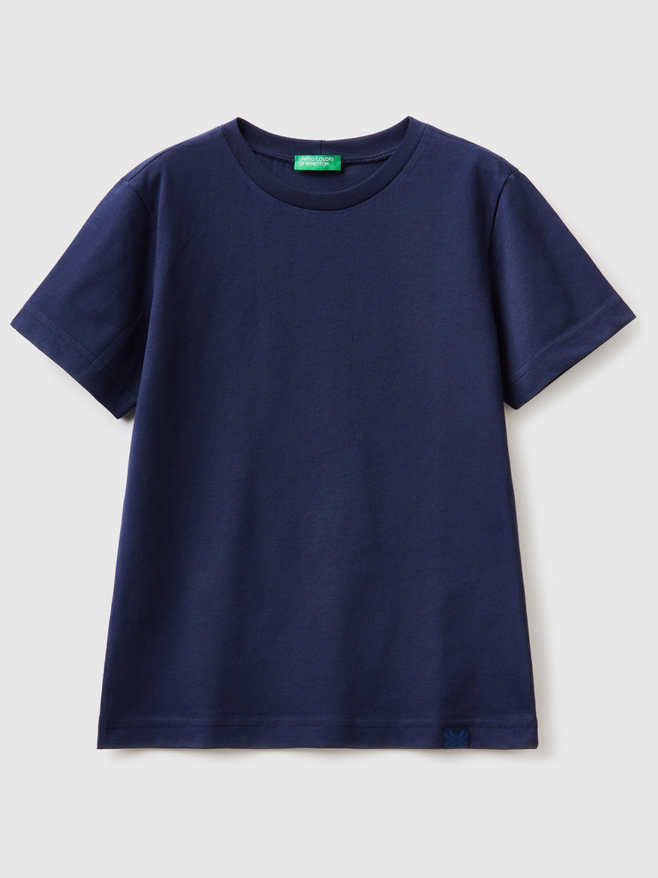 Benetton, T-shirt In Cotone Biologico, Blu Scuro, Bambini