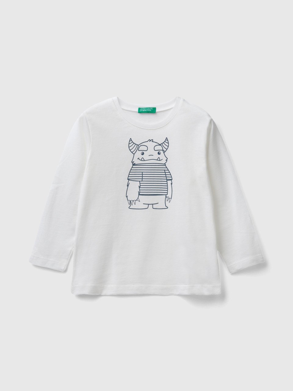 Benetton, T-shirt En Coton Avec Imprimé, Crème, Enfants