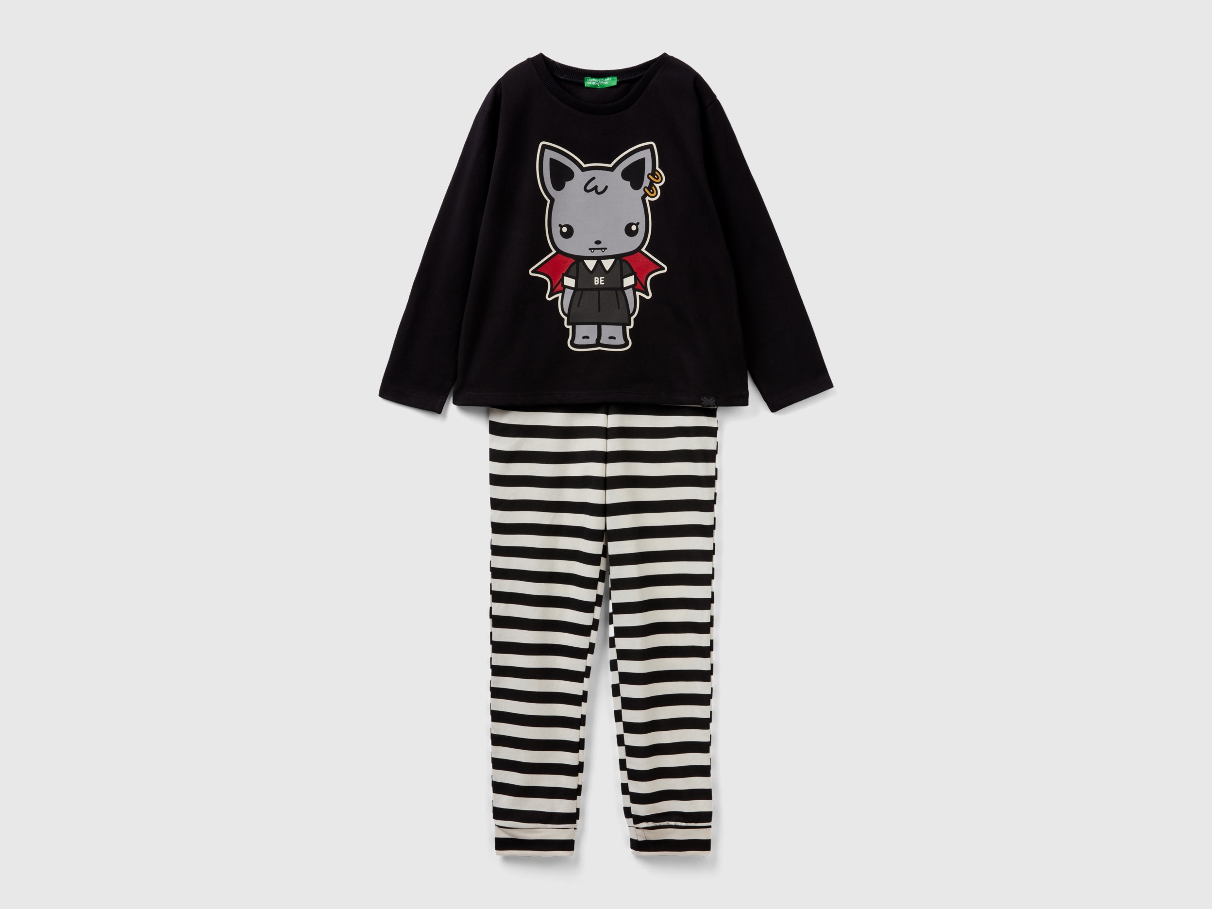 Benetton, Neon Mascot Print Pyjamas, size S, Black, Kids