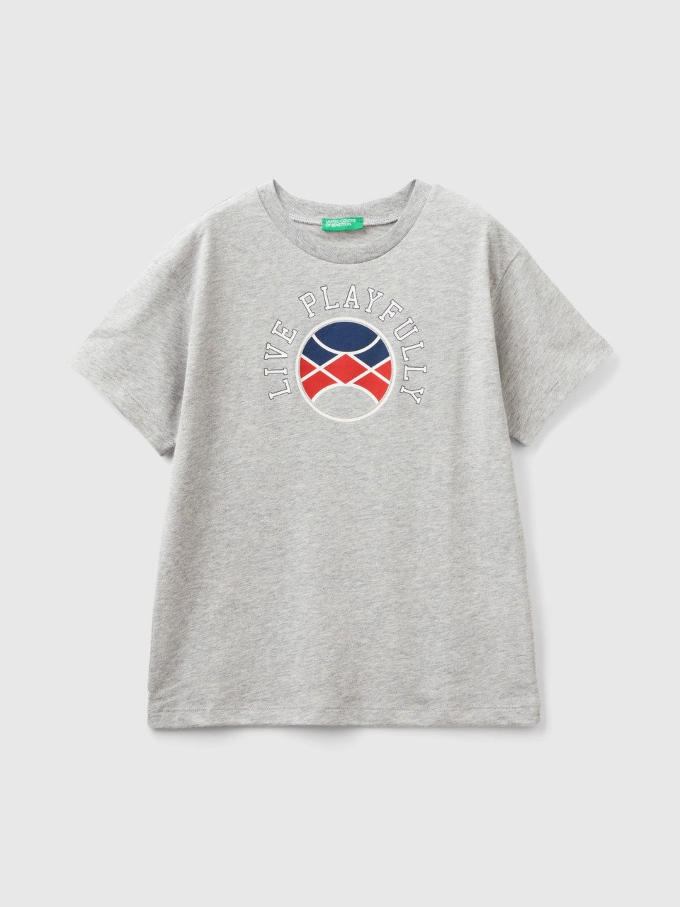 Benetton, Short Sleeve T-shirt In Organic Cotton, Light Gray, Kids