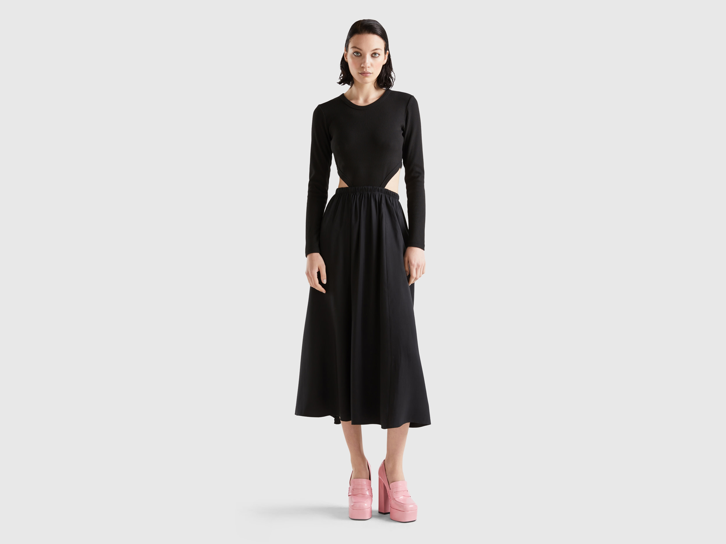 Benetton, Long Cut-out Dress, size S, Black, Women