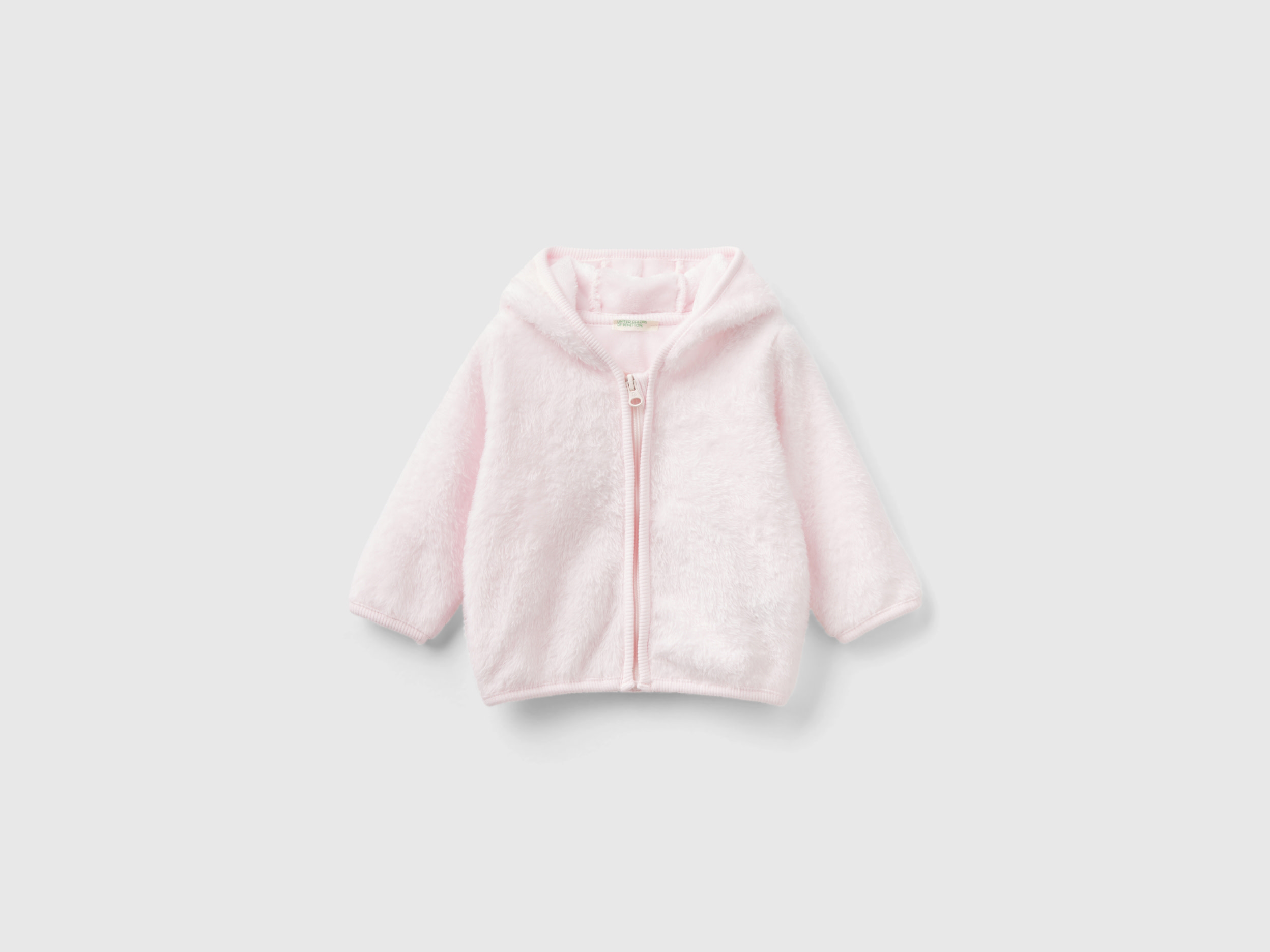 Benetton, Faux Fur Sweatshirt With Zip, size 12-18, Soft Pink, Kids
