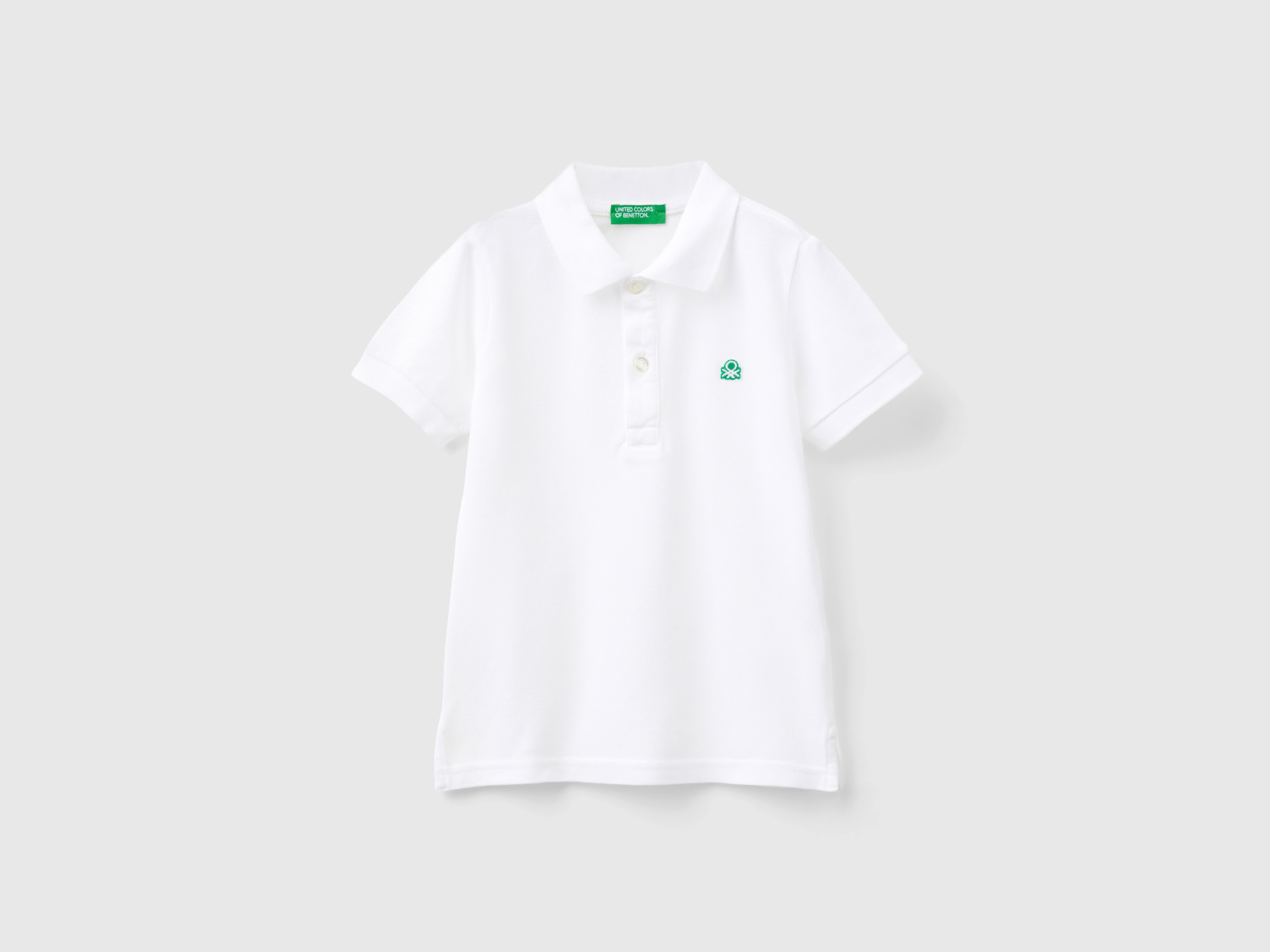 Image of Benetton, Short Sleeve Polo In Organic Cotton, size 110, White, Kids