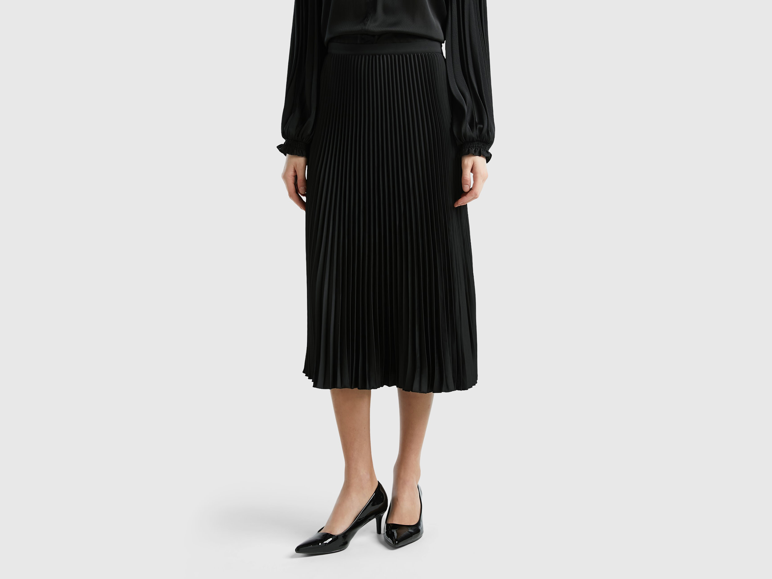 Benetton, Pleated Midi Skirt, size , Black, Women