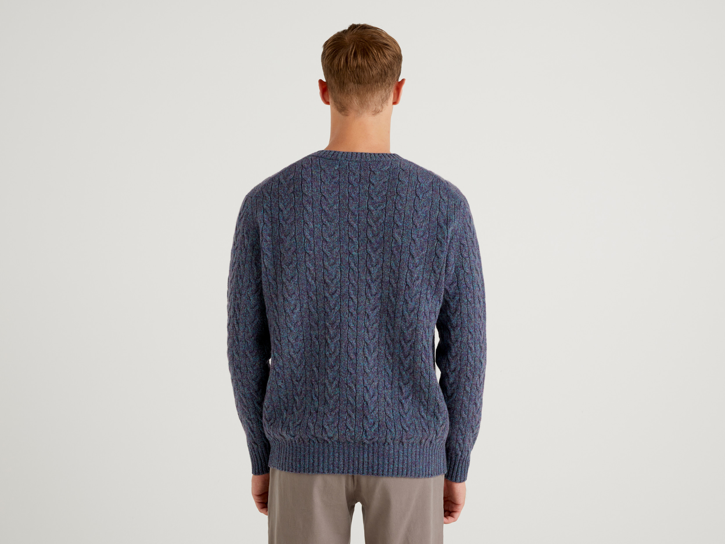 Benetton, Sweater In Pure Shetland Wool, Taglia Xxl, Blue, Men