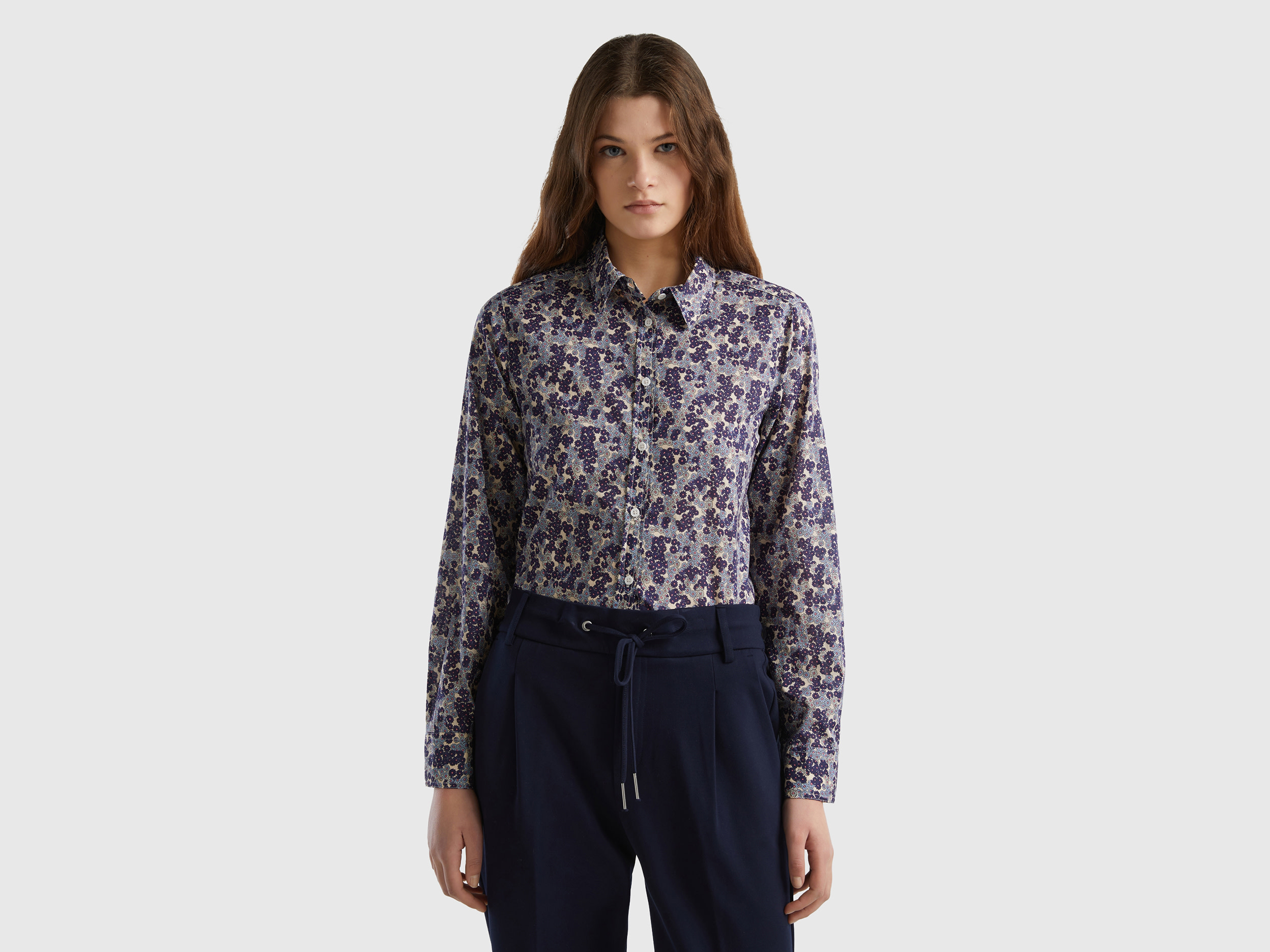 Benetton, 100% Cotton Patterned Shirt, size XL, Lilac, Women