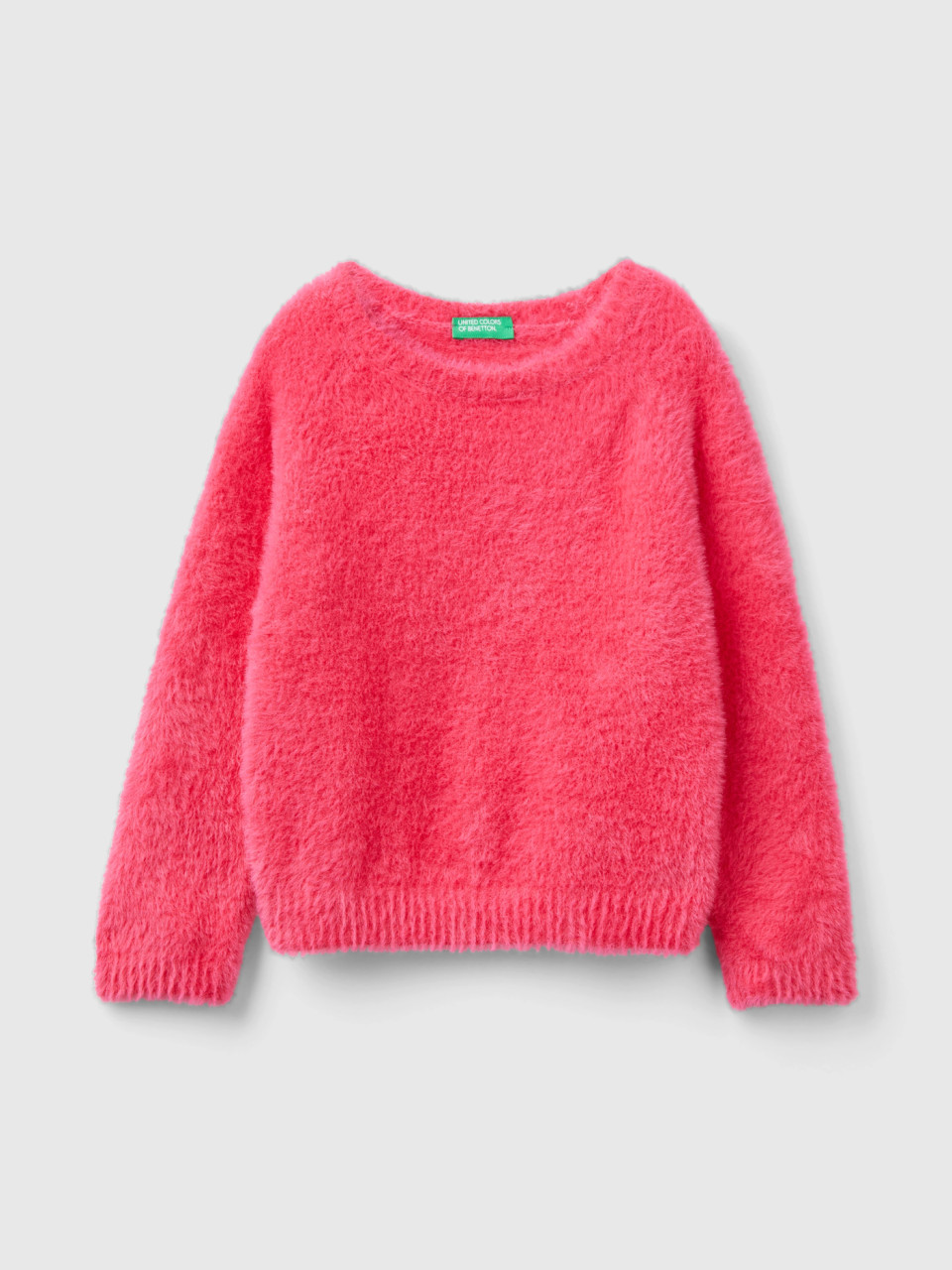 Benetton, Sweater With Faux Fur, Fuchsia, Kids