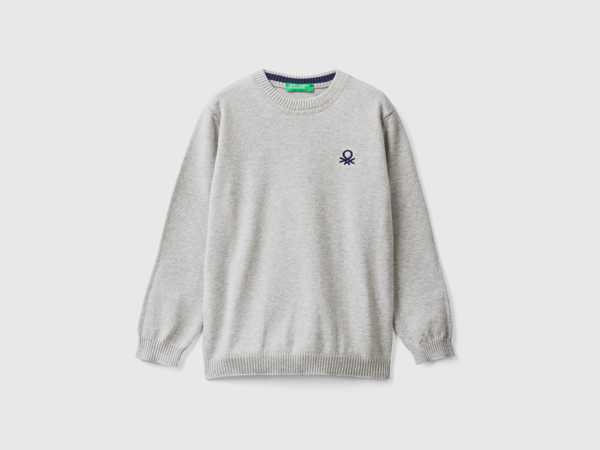 Benetton, Maglia Regular Fit 100% Cotone, Grigio Chiaro, Bambini