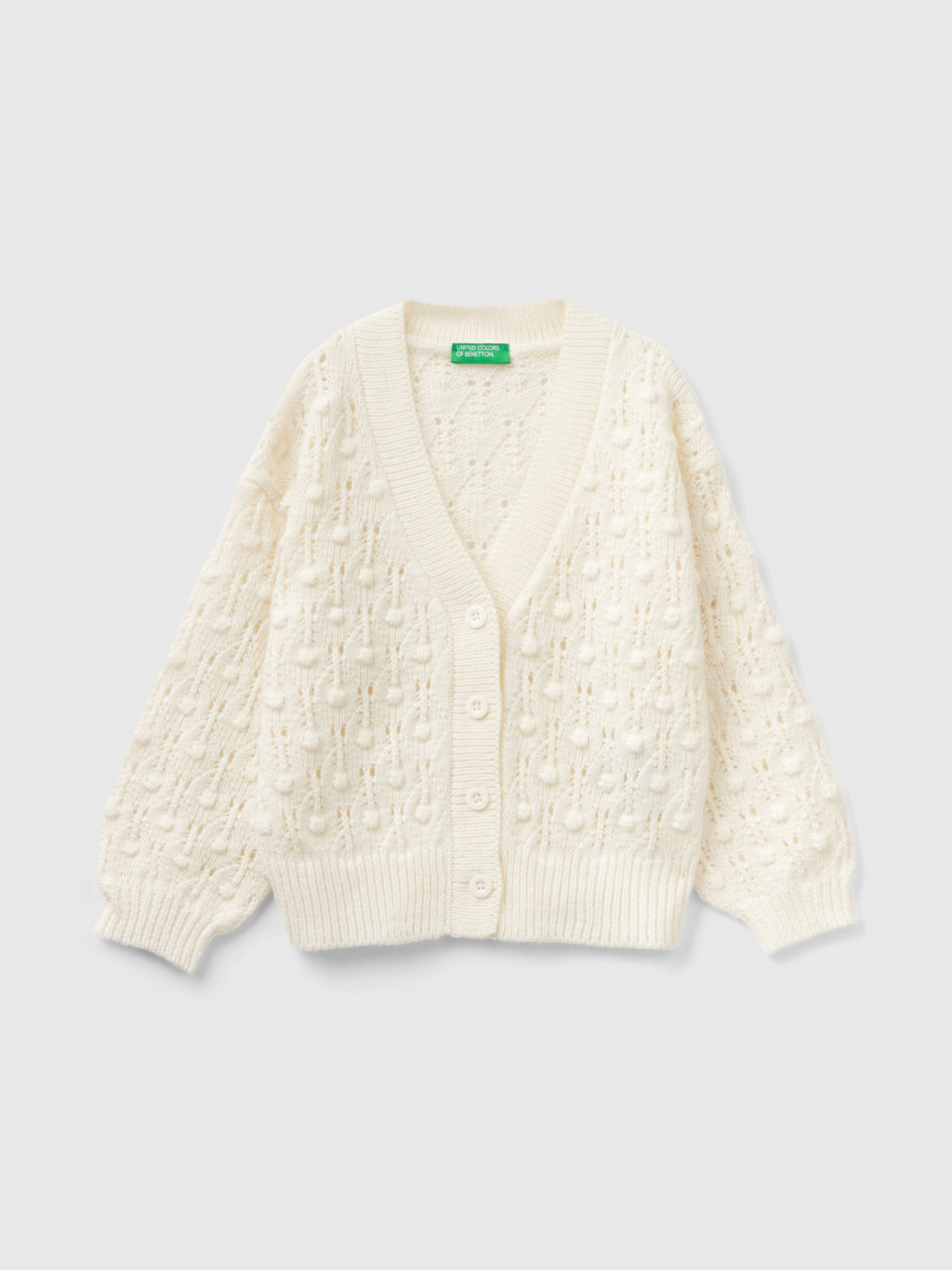 Benetton, Knit Cardigan With Buttons, White, Kids