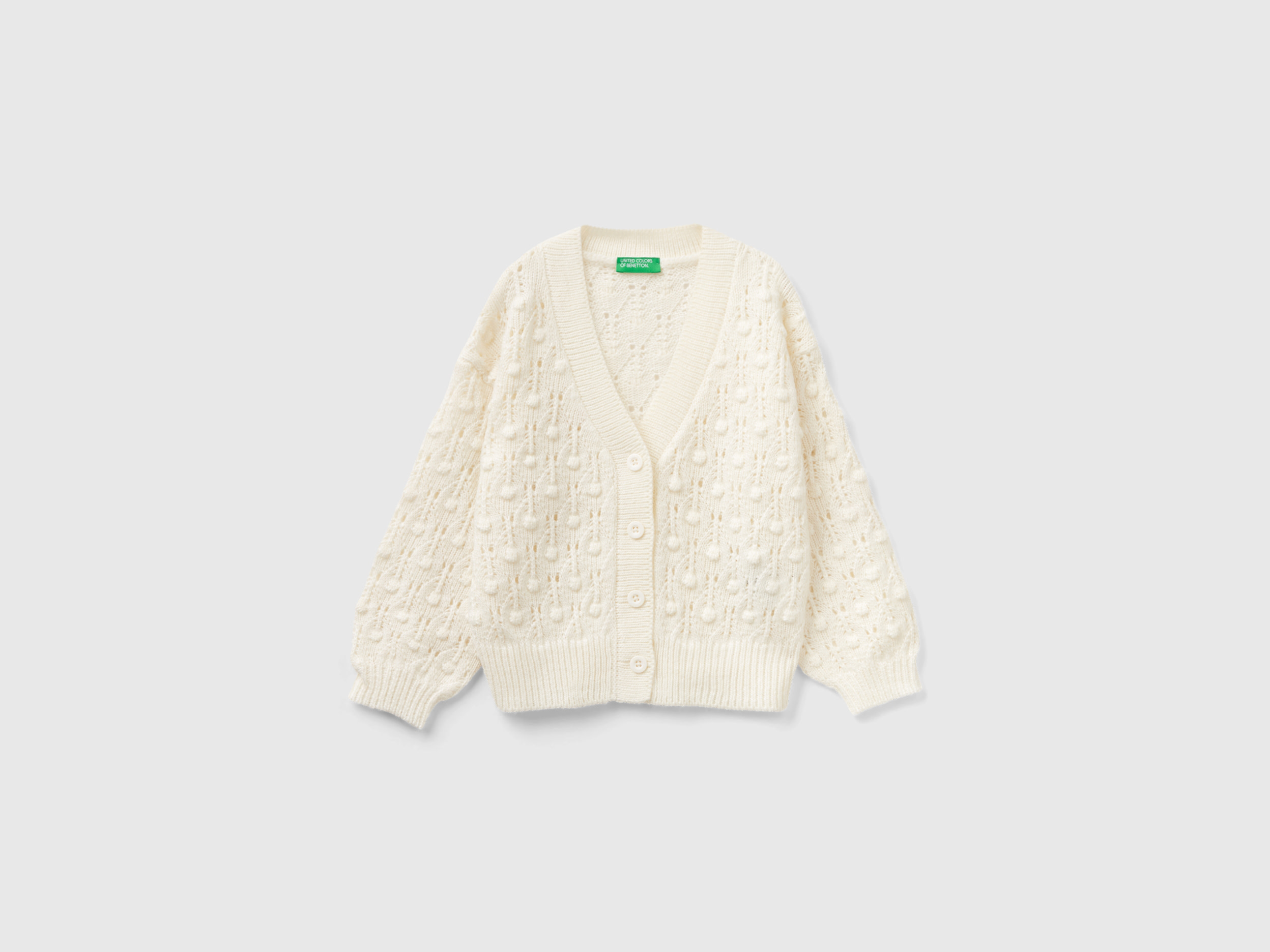 Benetton, Knit Cardigan With Buttons, size 2-3, White, Kids