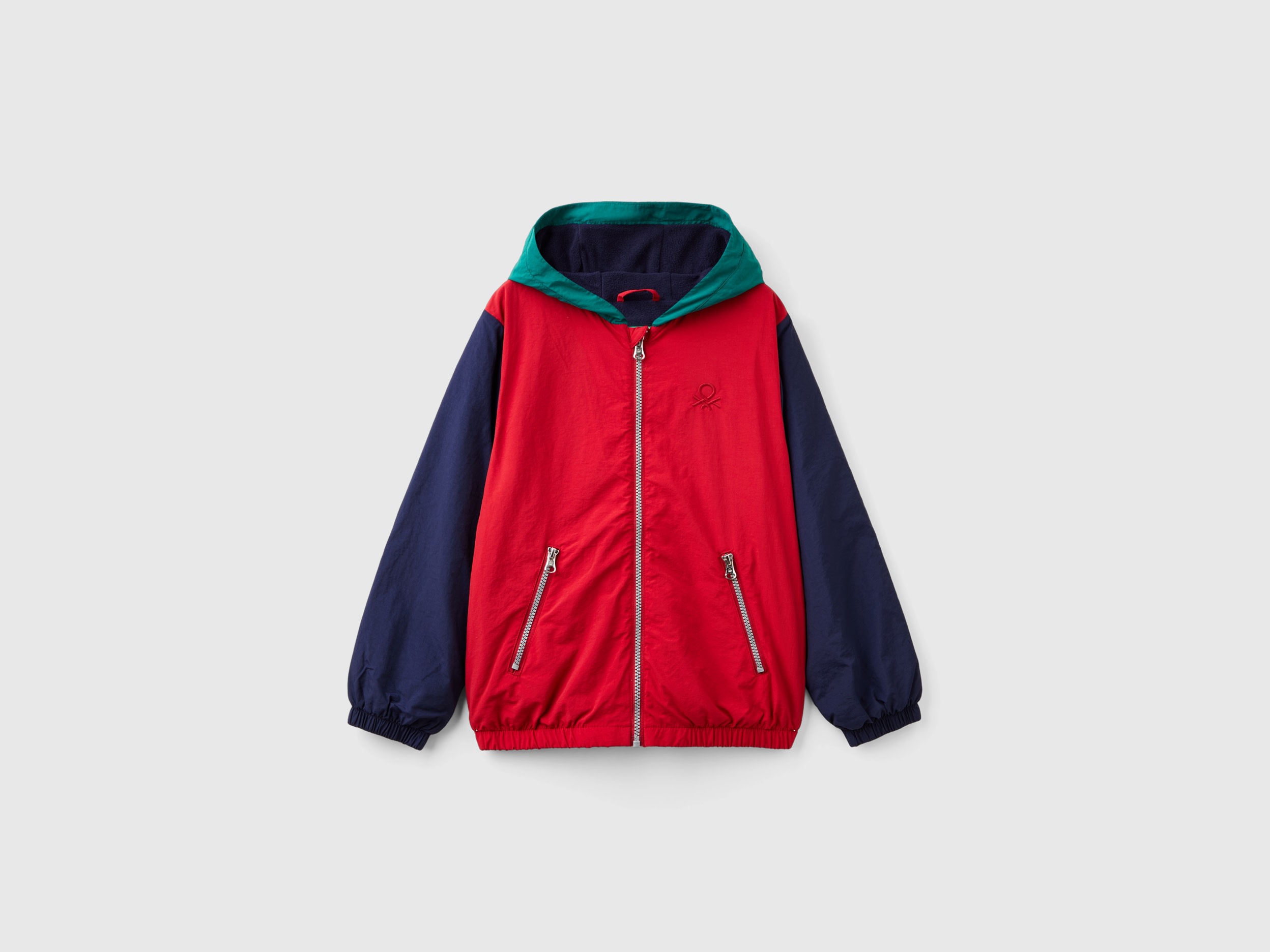 Benetton, Giubbino In Nylon Con Cappuccio, Multicolore, Bambini