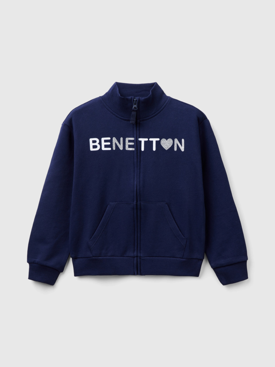 Benetton, Sweatshirt With Zip And Collar, Dark Blue, Kids