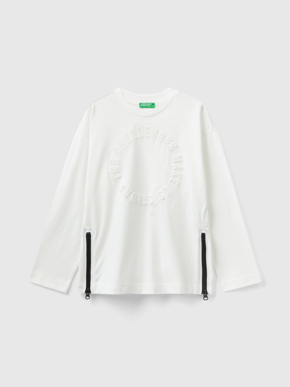 Benetton, Oversized Fit Sweatshirt With Embossed Print, White, Kids