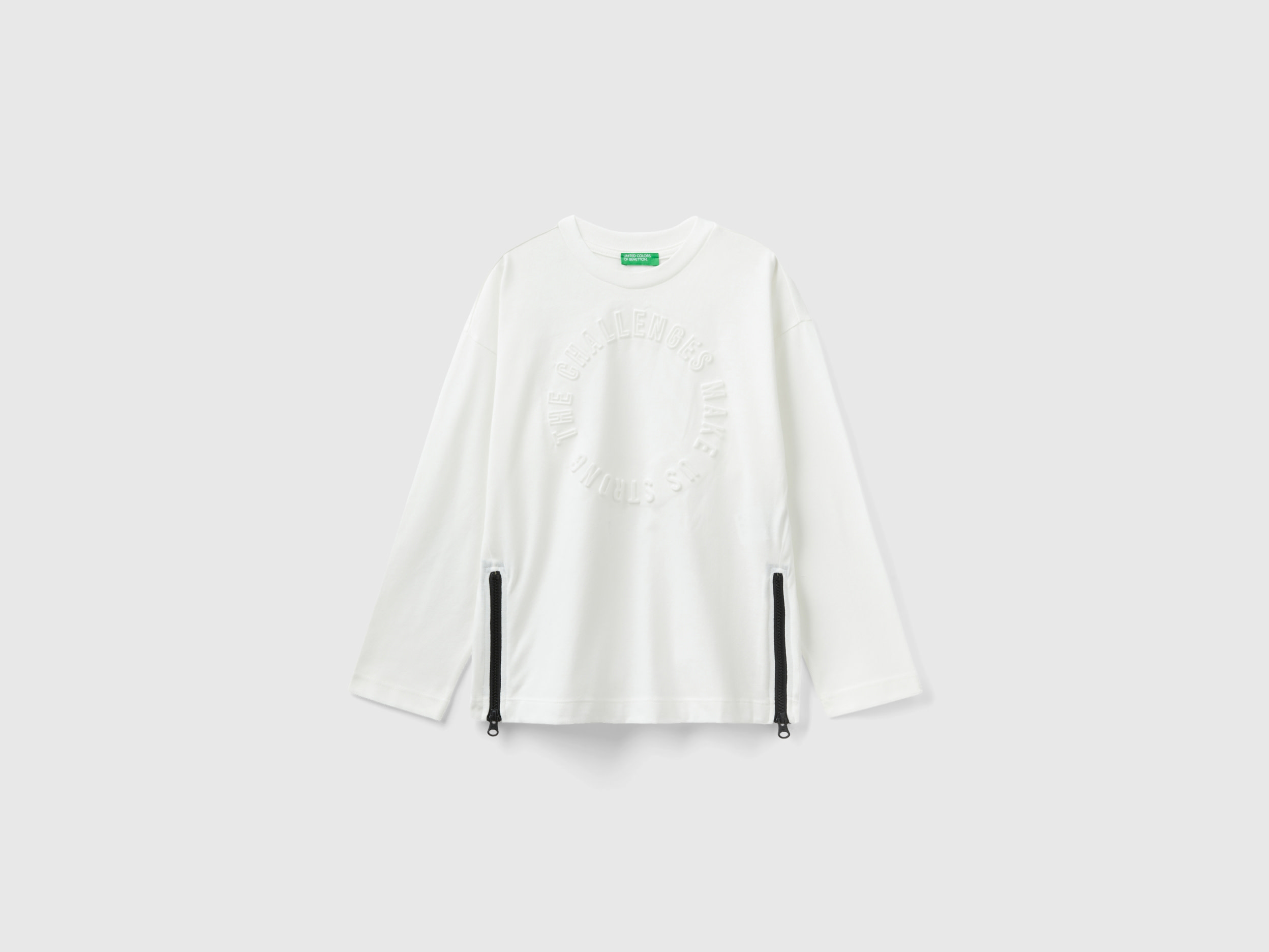 Benetton, Oversized Fit Sweatshirt With Embossed Print, size S, White, Kids
