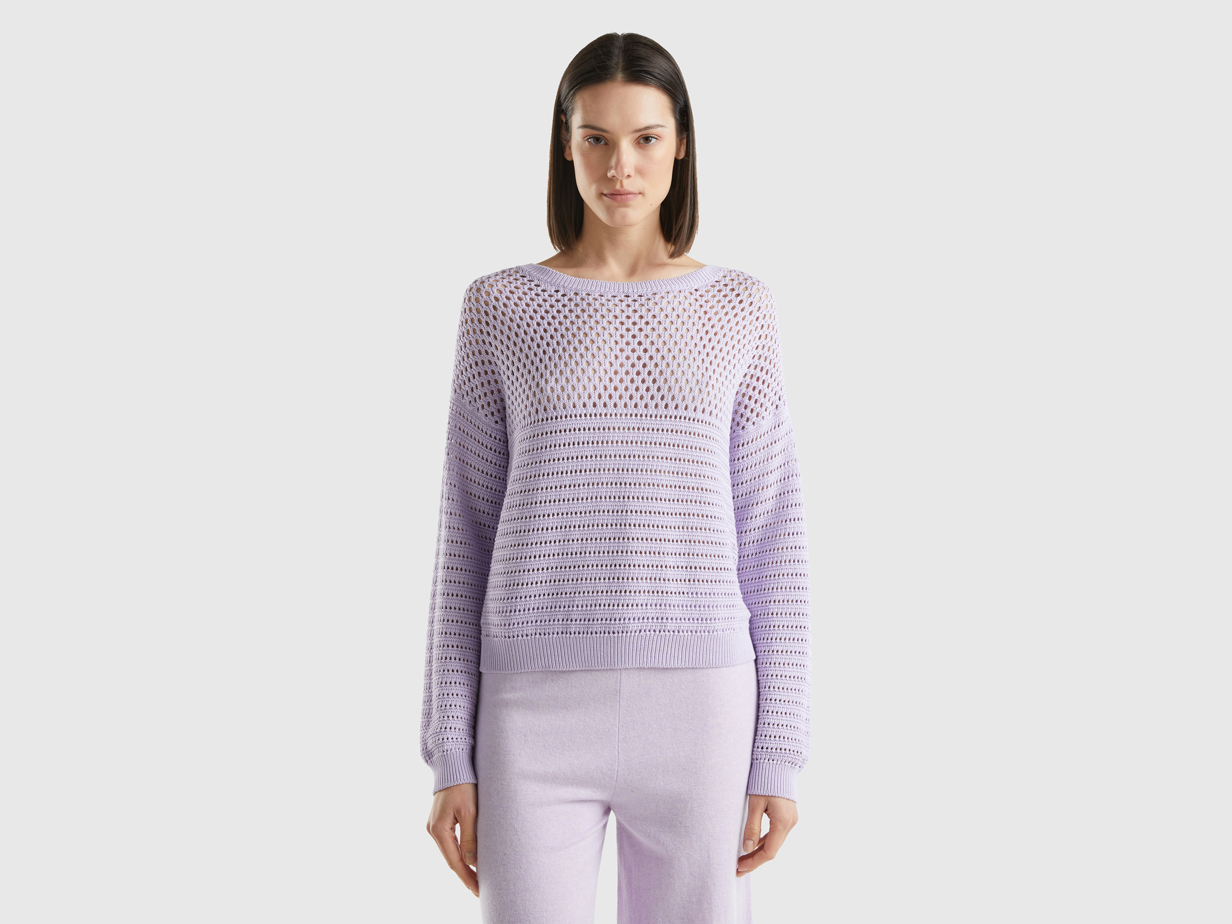 Benetton, Maglia Con Trafori Boxy Fit, Lilla, Donna