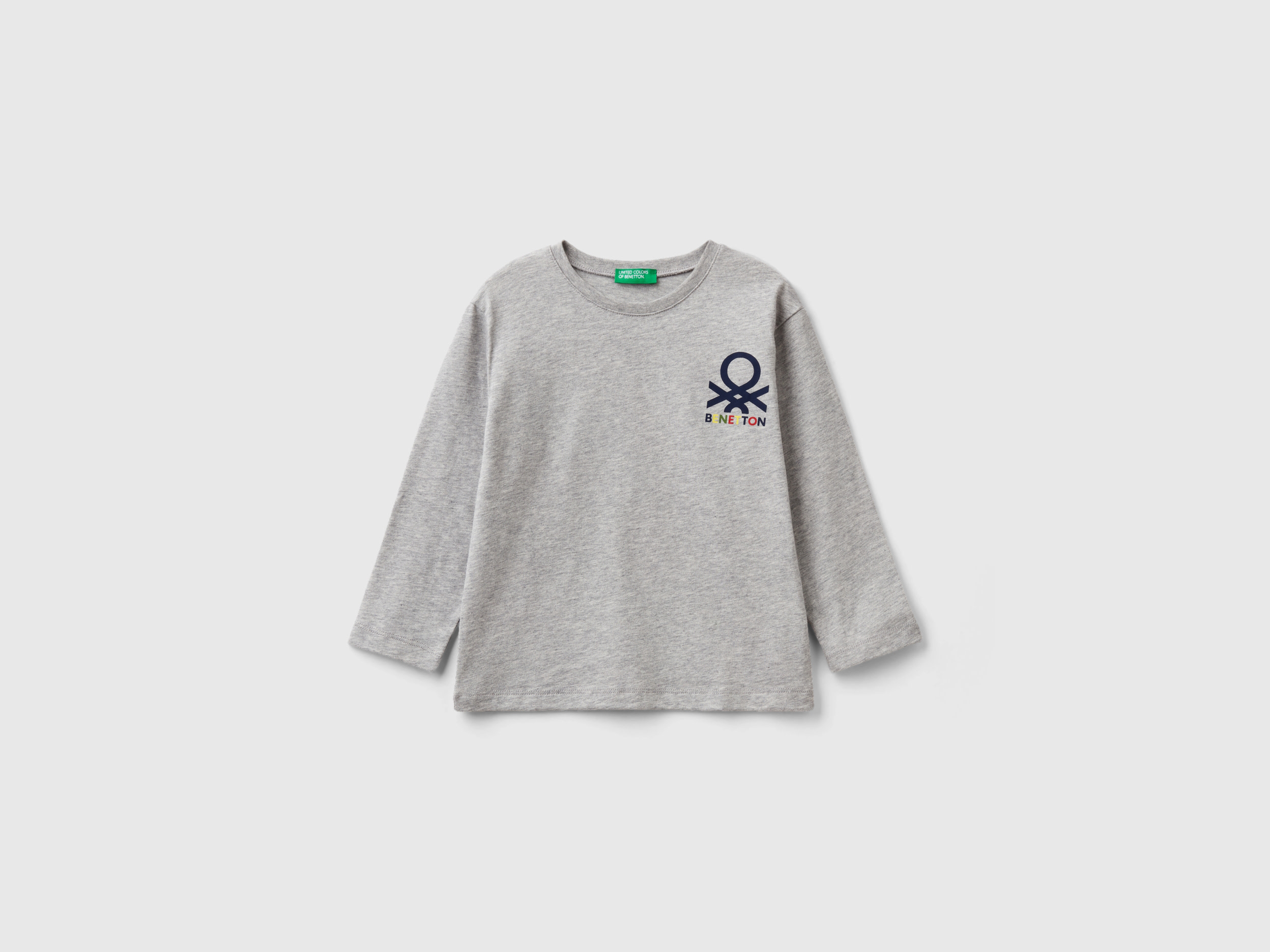 Benetton, Long Sleeve Organic Cotton T-shirt, size 5-6, Light Gray, Kids