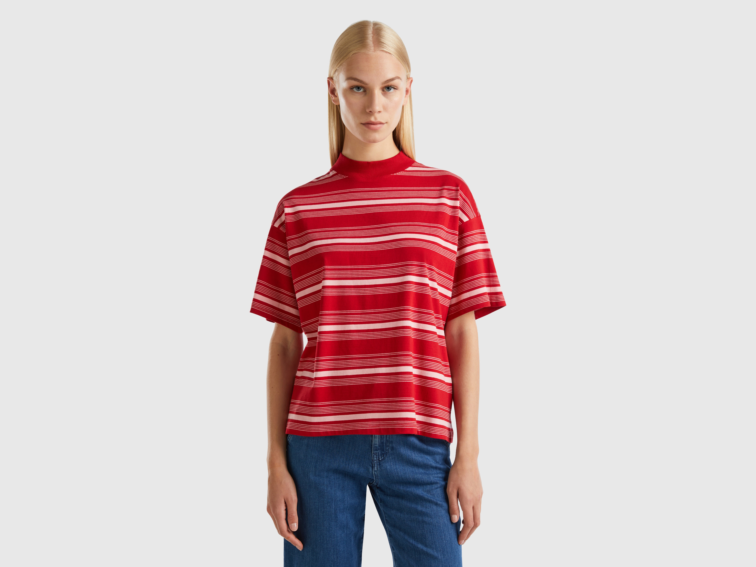 Benetton, Striped Turtleneck T-shirt, size S, Red, Women