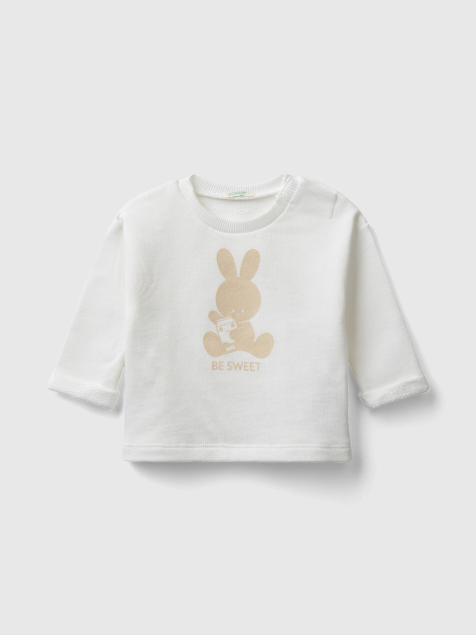 Benetton, Organic Cotton Sweatshirt With Print, Creamy White, Kids