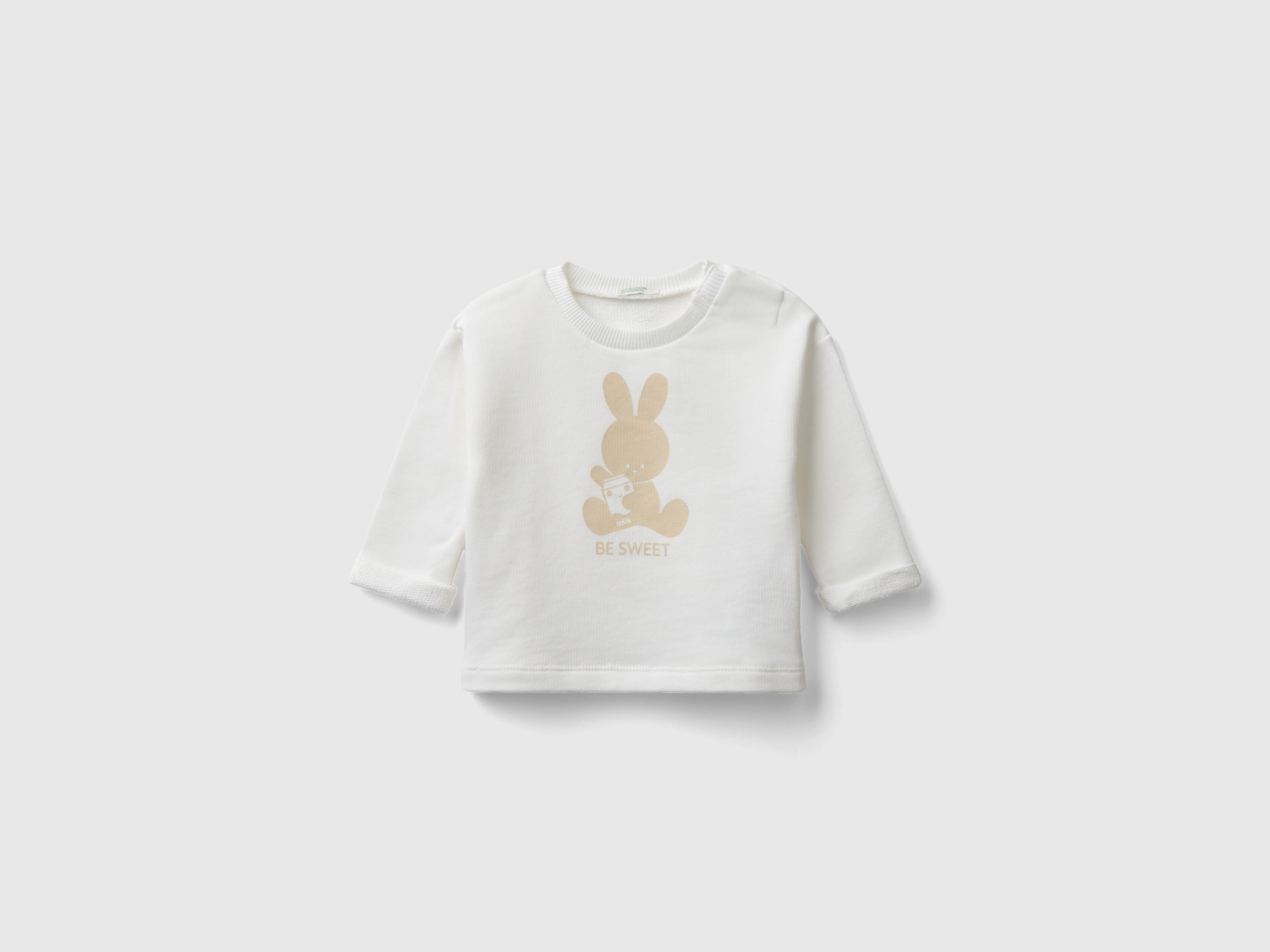 Benetton, Organic Cotton Sweatshirt With Print, size 6-9, Creamy White, Kids
