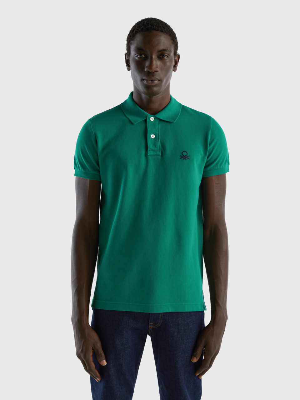 Benetton, Slim Fit Poloshirt In Dunkelgrün, Dunkelgrün, male