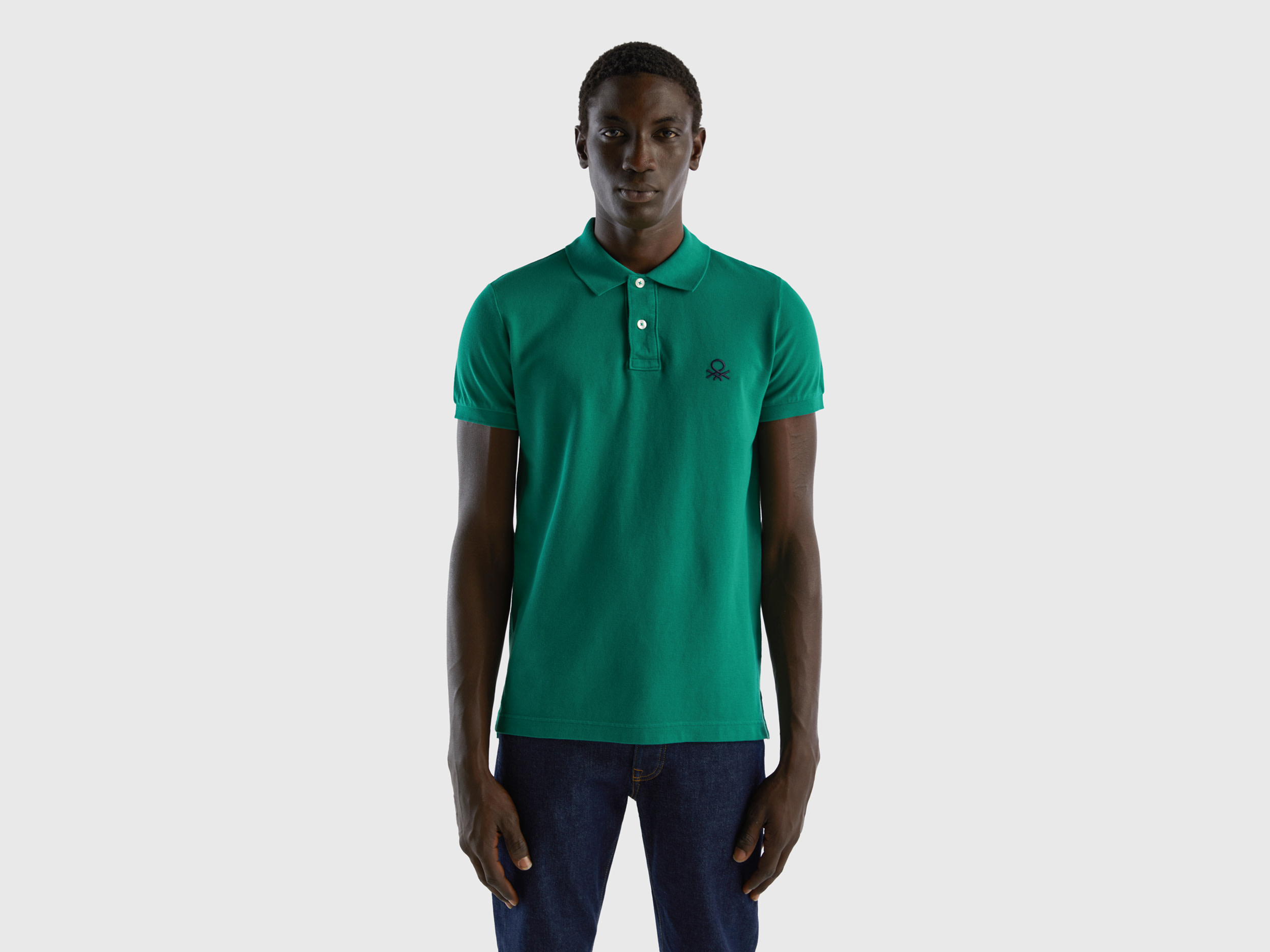 Image of Benetton, Dark Green Slim Fit Polo, size XXL, Dark Green, Men