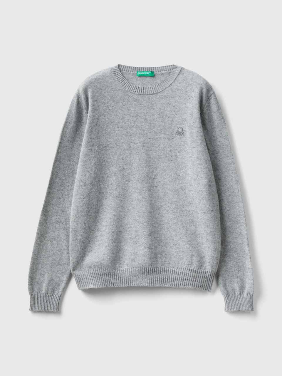 Benetton, Sweater In Cashmere And Wool Blend, Light Gray, Kids