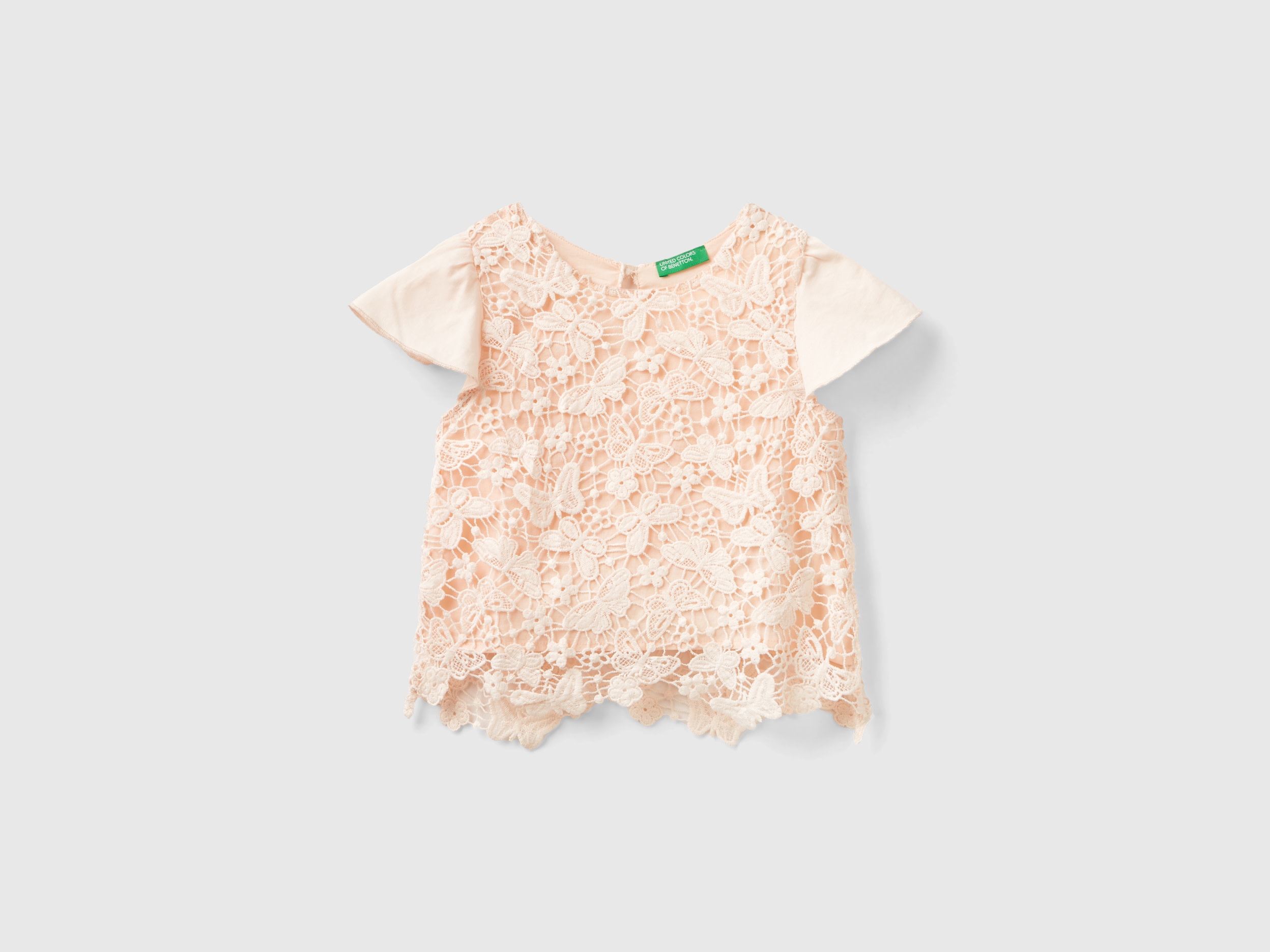 Benetton, Blusa In Macramè, Pesca, Bambini