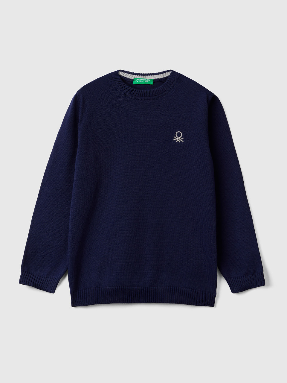 Benetton, Regular Fit Sweater In 100% Cotton, Dark Blue, Kids