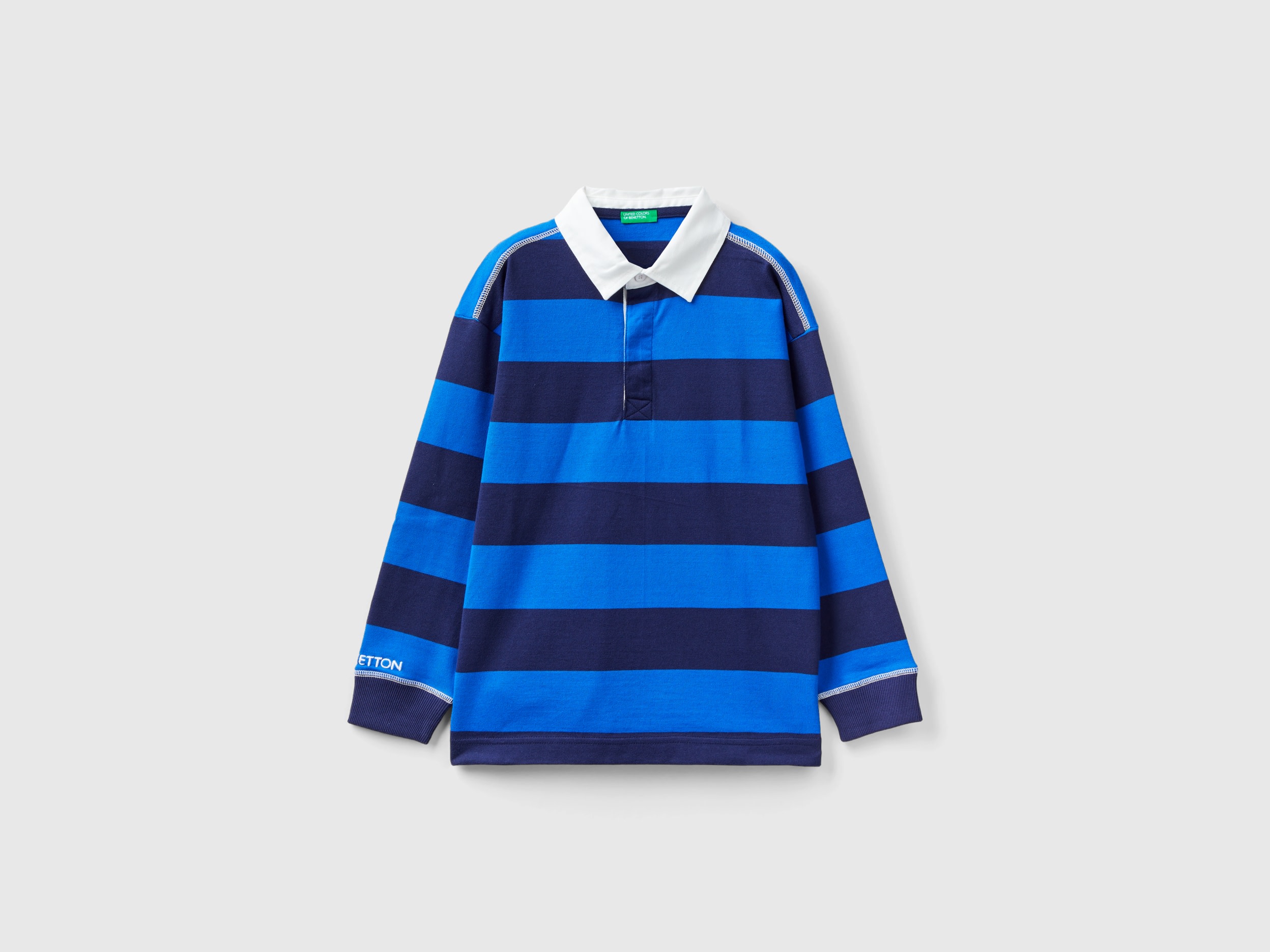 Benetton, Rugby Polo With Cornflower Blue And Dark Blue Stripes, size 2XL, Multi-color, Kids