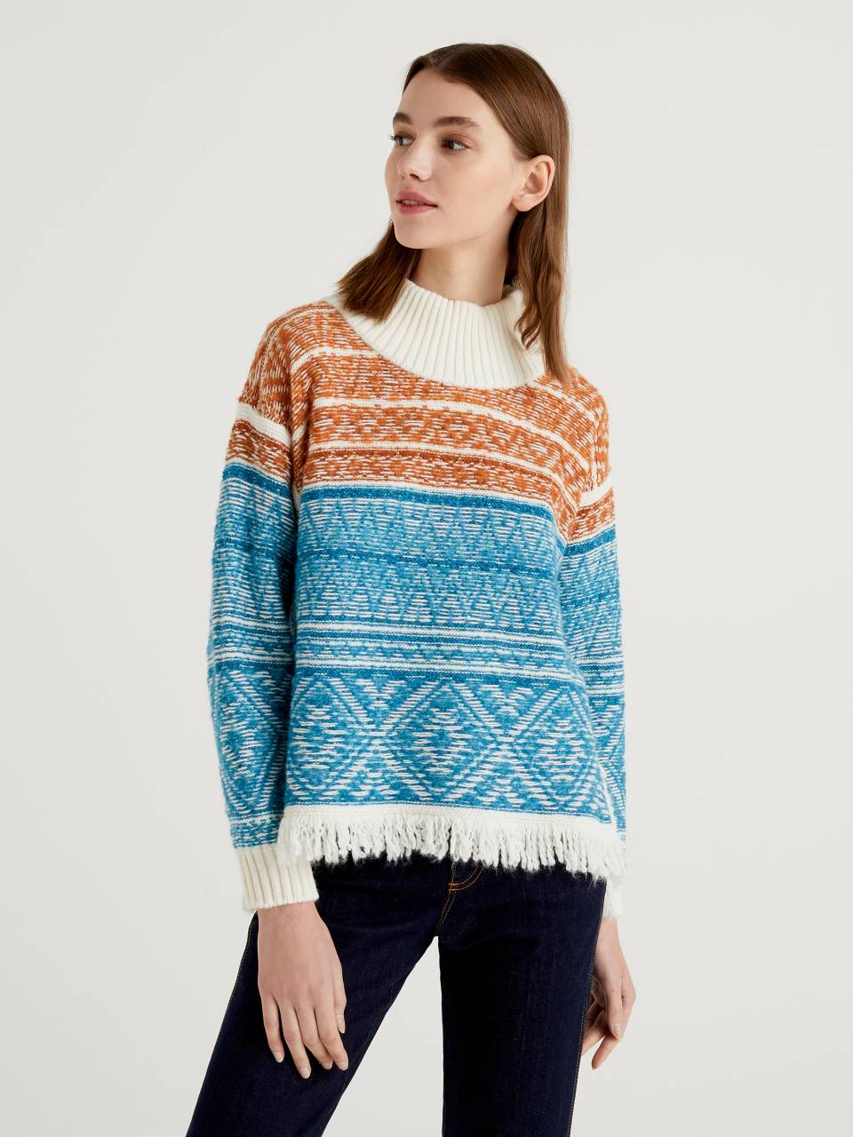 Benetton Reversible sweater with jacquard knit. 1