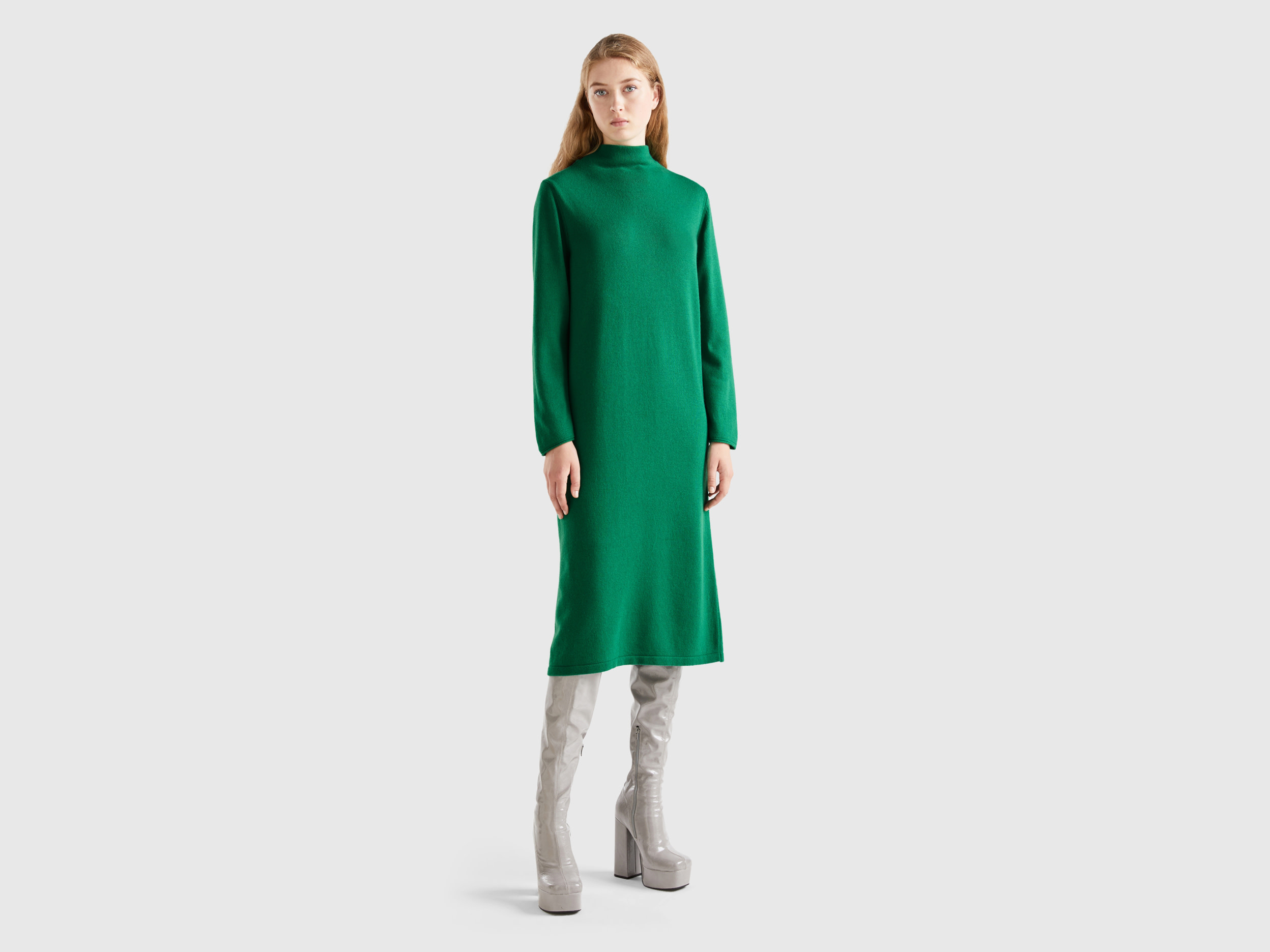 Benetton, Cashmere Blend Midi Dress, size L-XL, Green, Women
