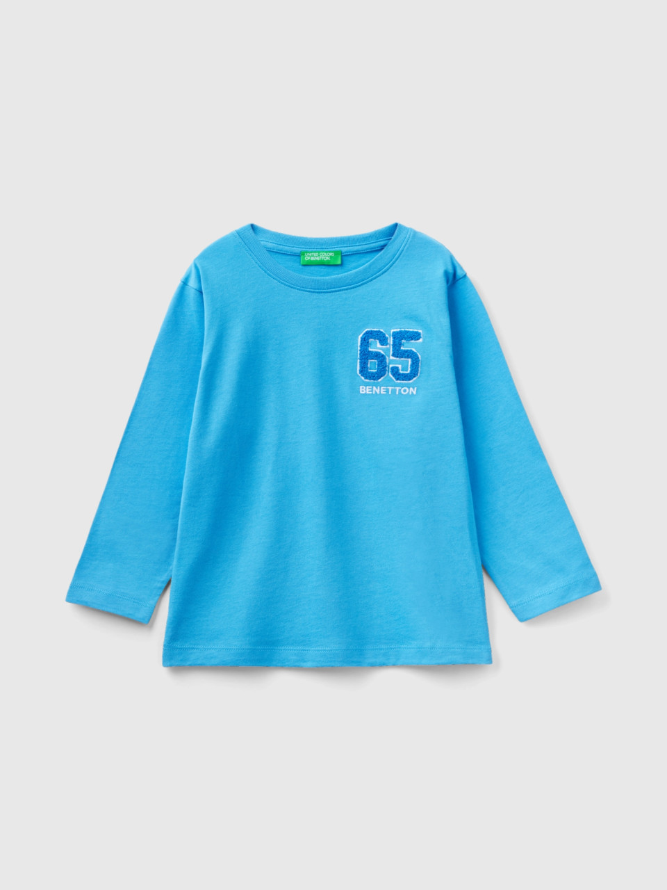Benetton, T-shirt With Terry Embroidery, Blue, Kids