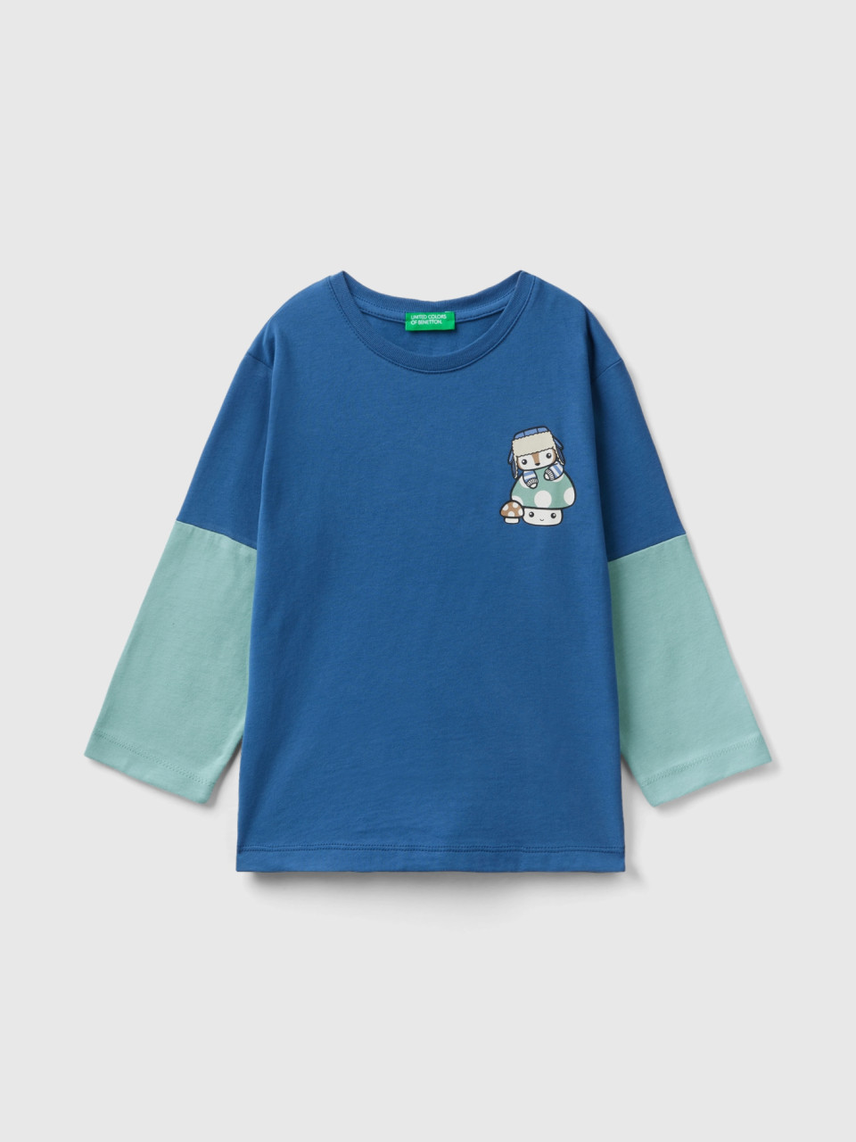 Benetton, T-shirt Chaud À Imprimé, Bleu Horizon, Enfants