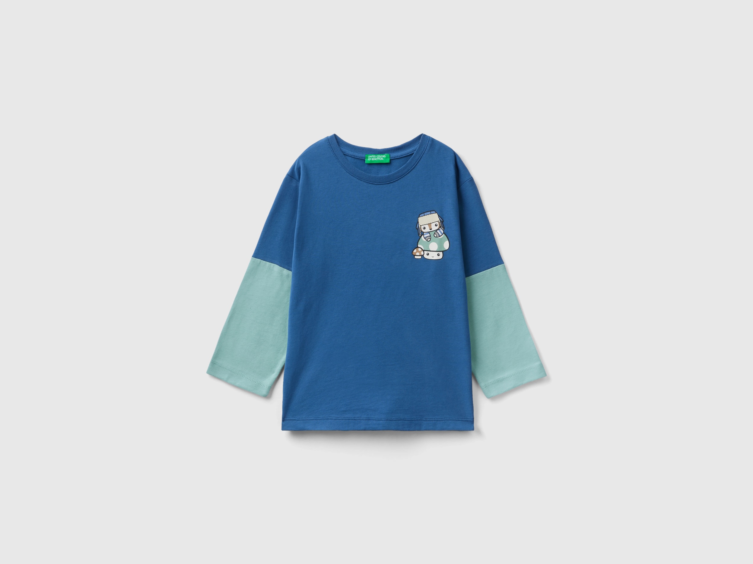 Benetton, Warm T-shirt With Print, size 5-6, Air Force Blue, Kids