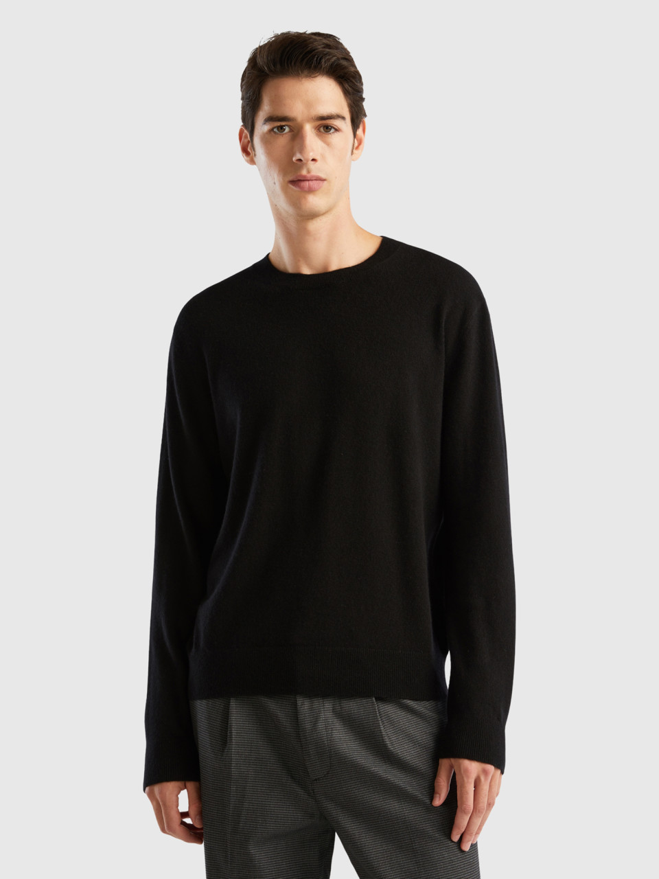 Benetton, Black Sweater In Pure Cashmere, Black, Men