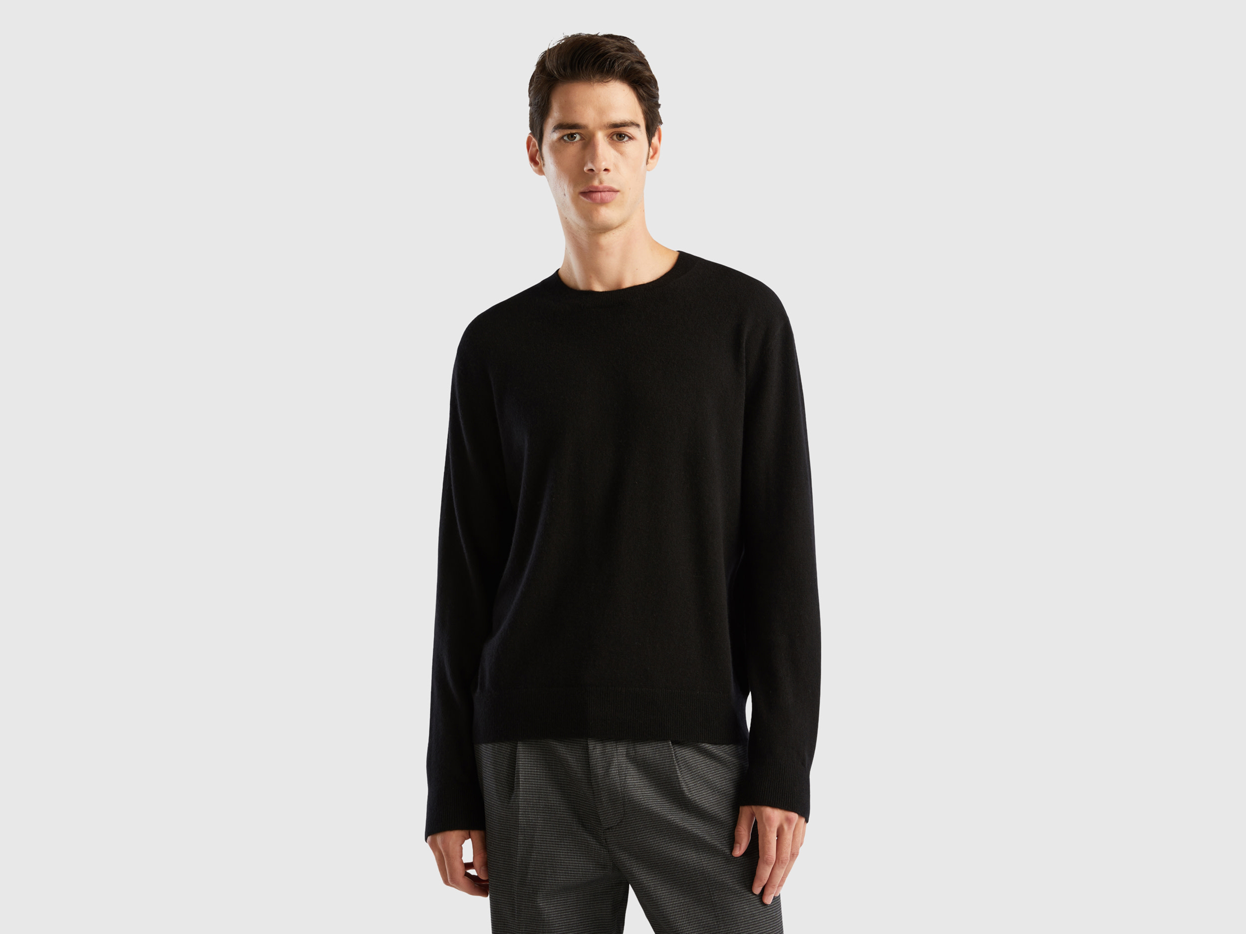 Benetton, Black Sweater In Pure Cashmere, size M, Black, Men