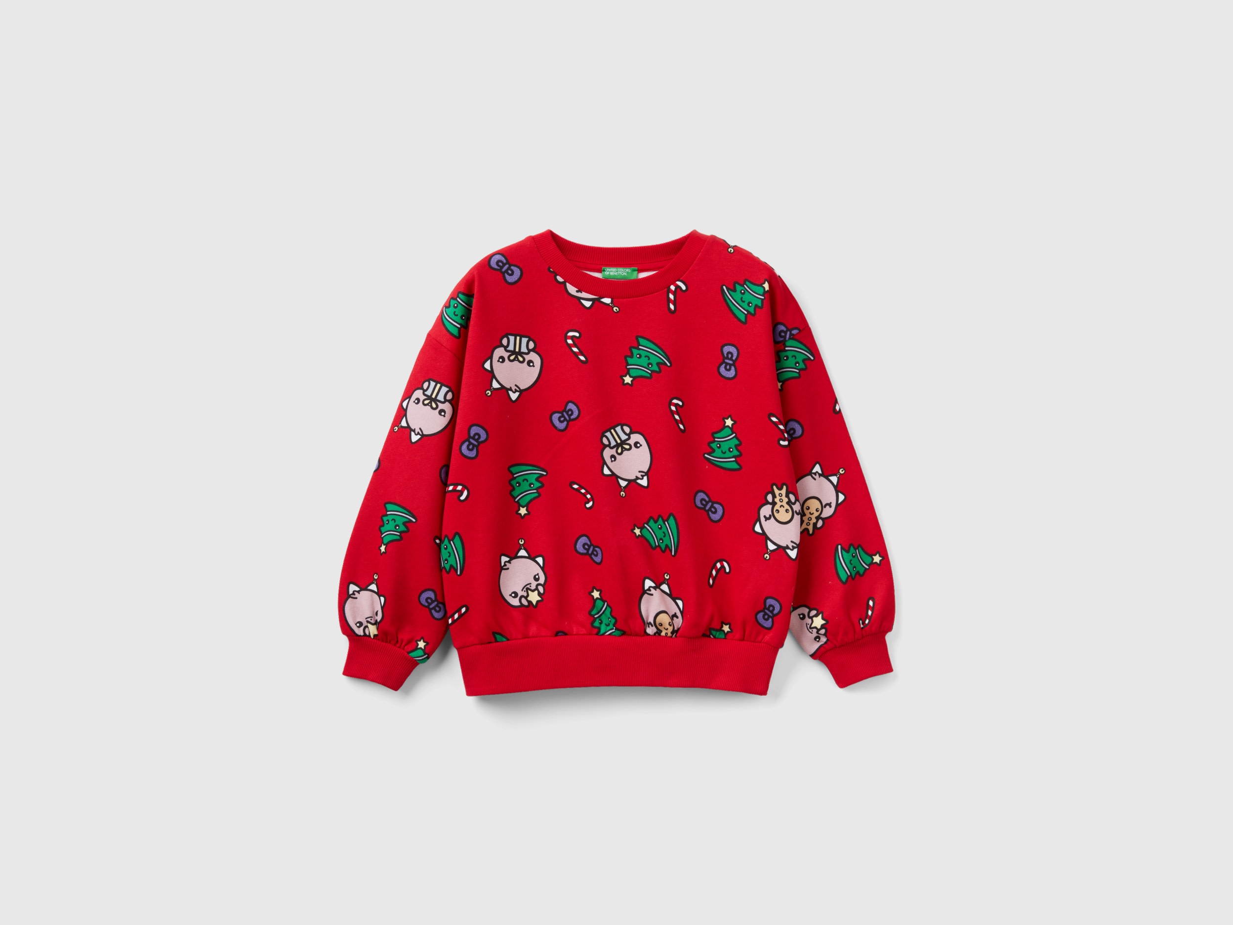 Benetton, Warm Oversized Fit Christmas Sweatshirt, size 3XL, Red, Kids
