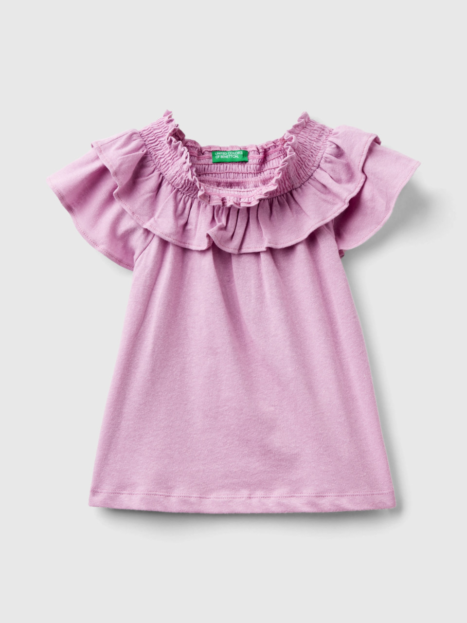 Benetton, T-shirt With Boat Neck, Lilac, Kids