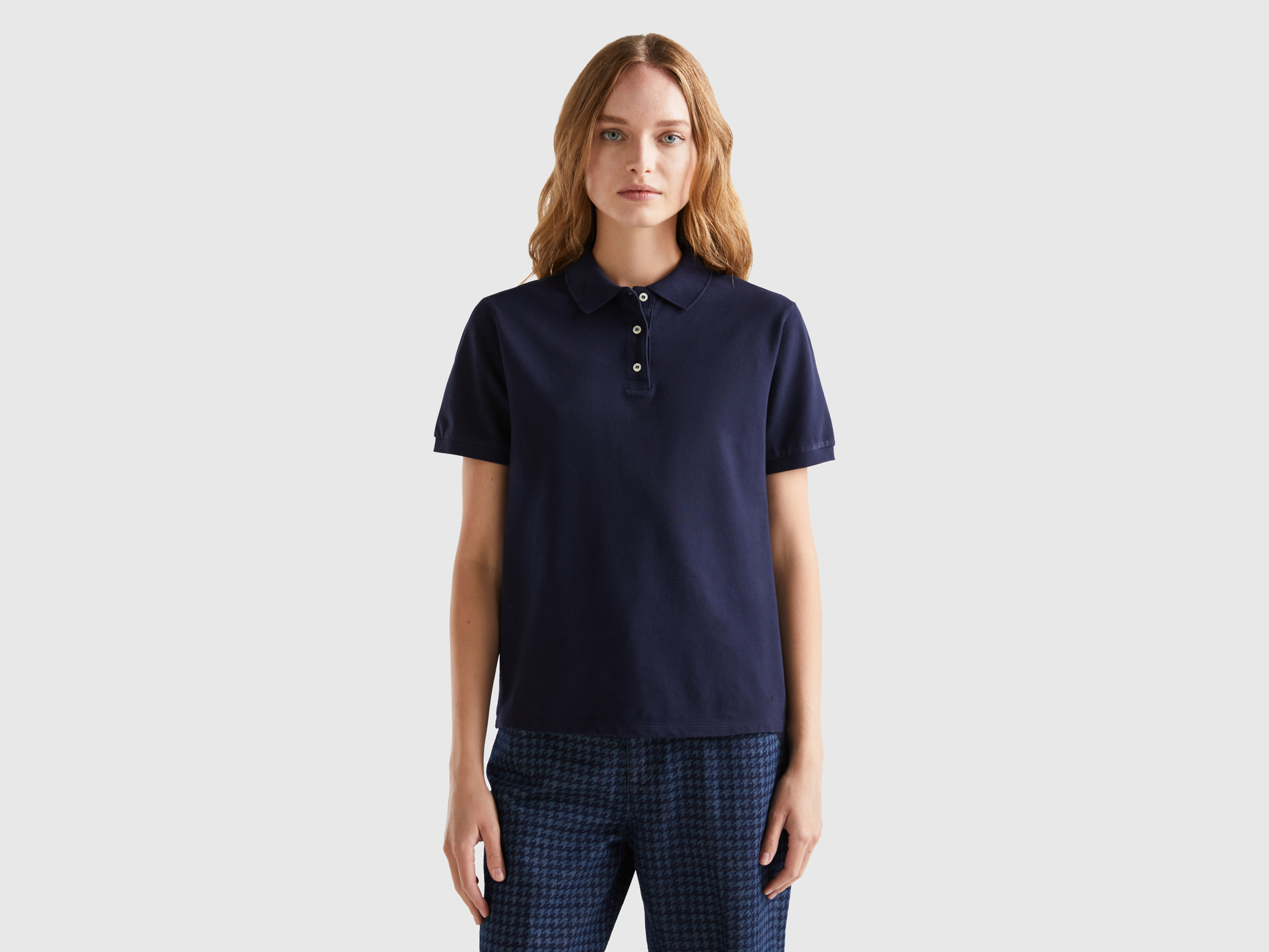 Image of Benetton, Polo In Stretch Organic Cotton, size S, Dark Blue, Women