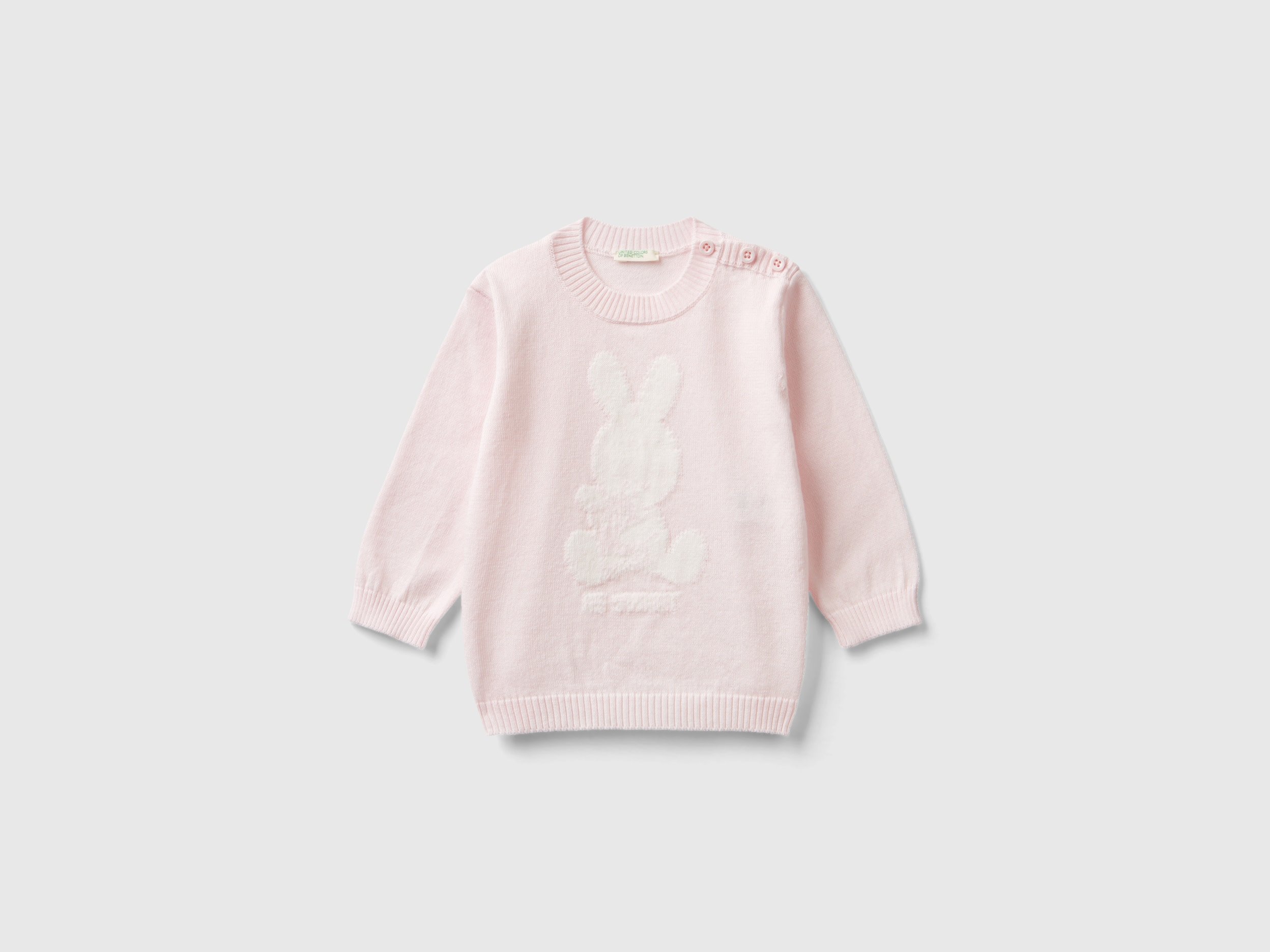 Benetton, Warm Cotton Sweater With Inlay, size 12-18, Soft Pink, Kids