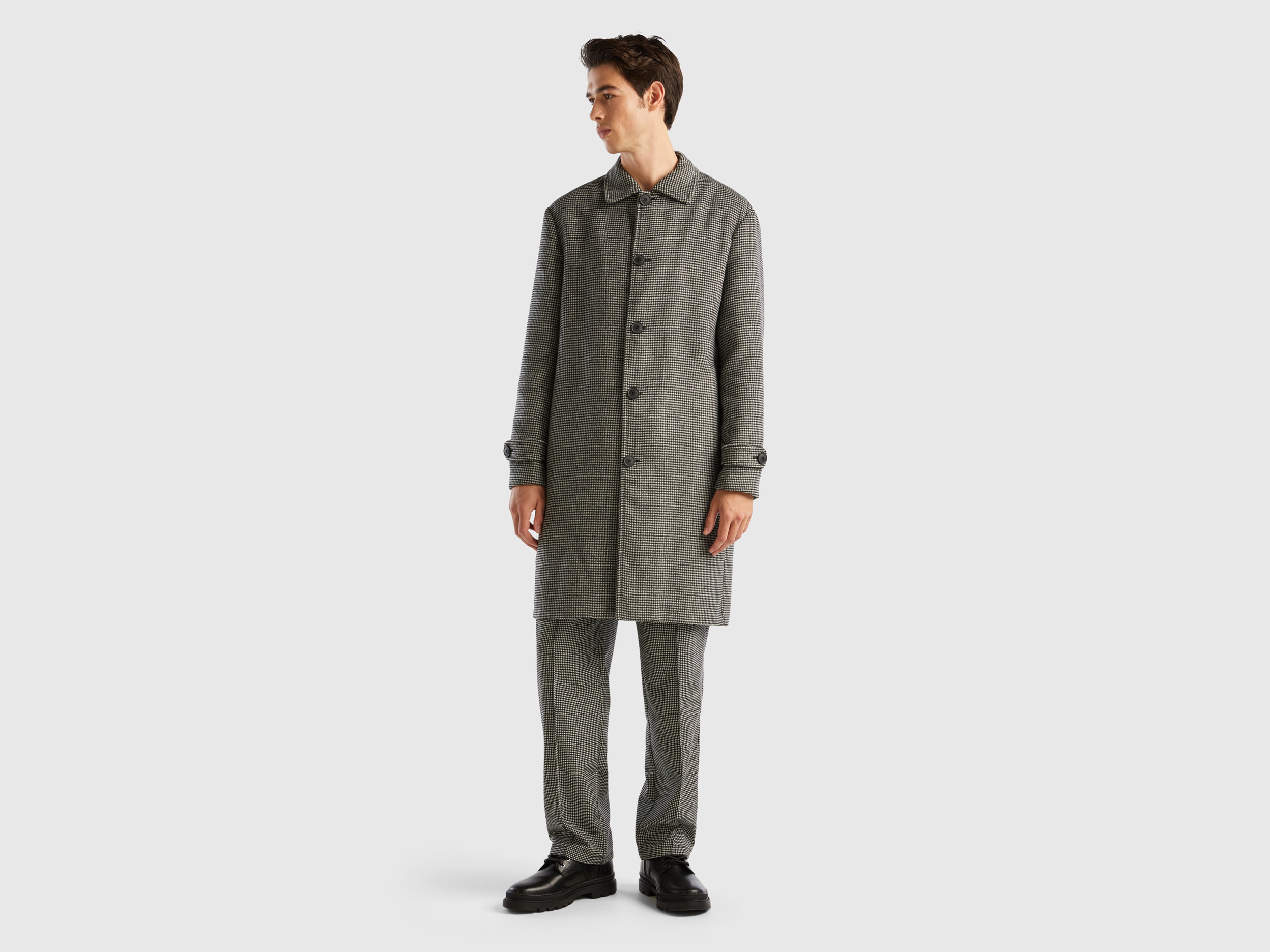 Benetton, Houndstooth Coat, size 40, Gray, Men