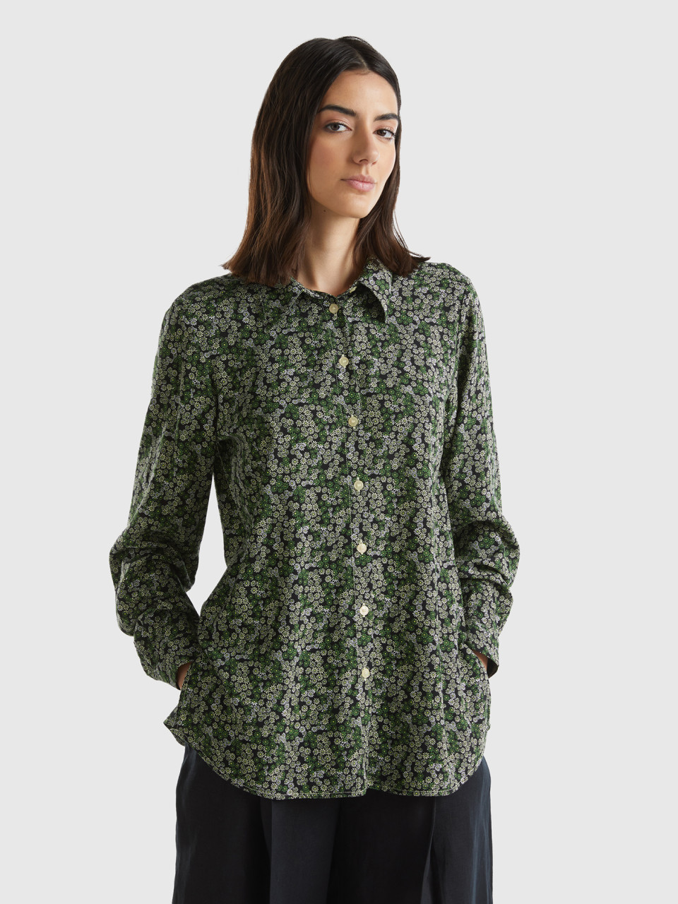 Benetton, Patterned Shirt In Sustainable Viscose, Multi-color, Women