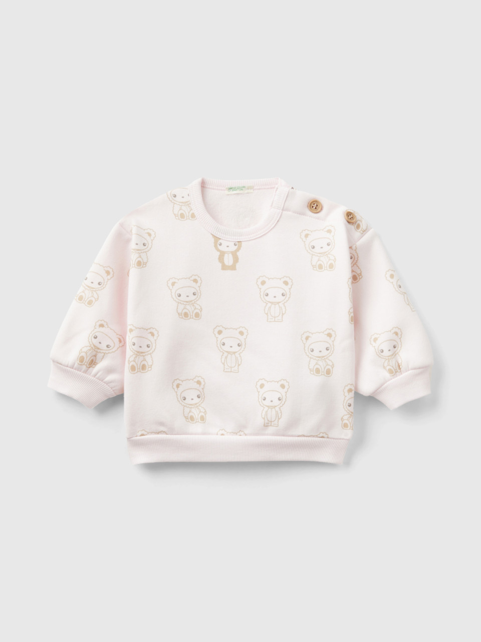 Benetton, Printed Sweatshirt Lined In Chenille, Soft Pink, Kids