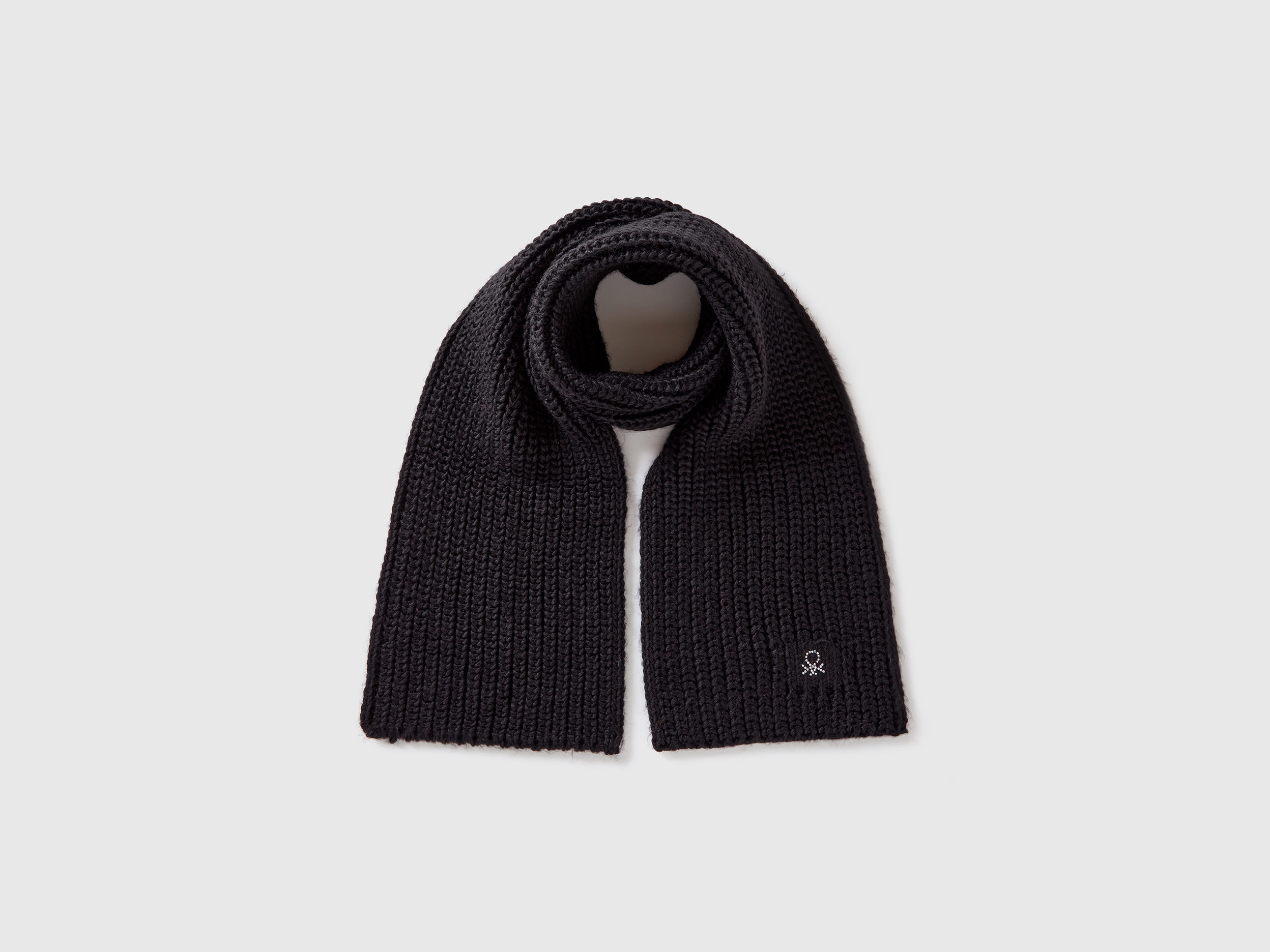 Benetton, Sciarpa Con Logo In Strass, Nero, Bambini
