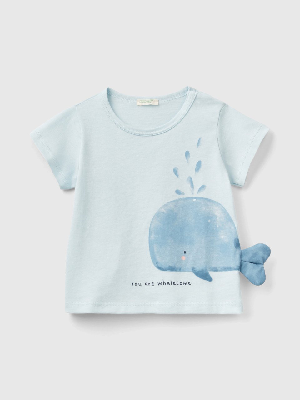 Benetton, T-shirt With Print And Patches, Aqua, Kids