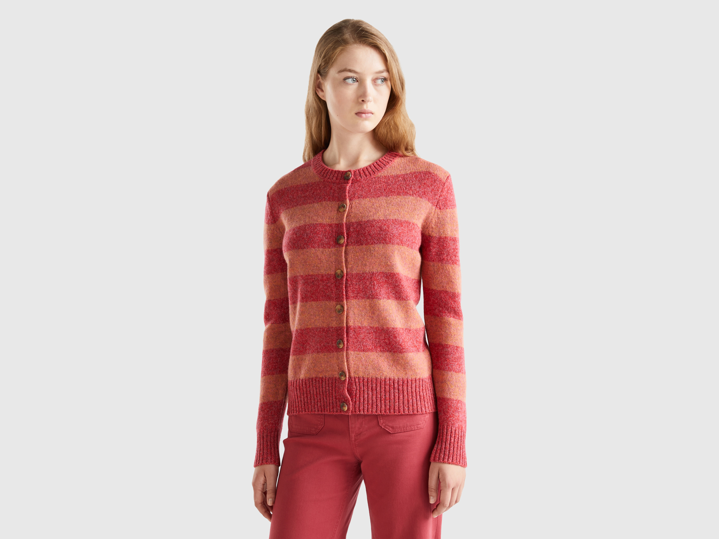 Benetton, Striped Cardigan In Pure Shetland Wool, size M, Multi-color, Women