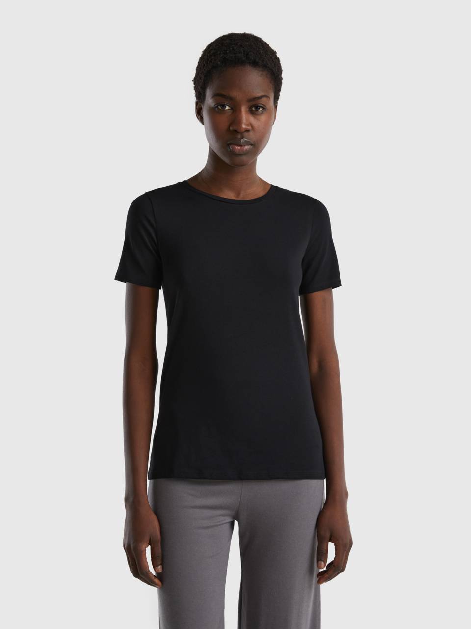 Black Black Soft Cotton Rib Short Sleeve T-Shirt