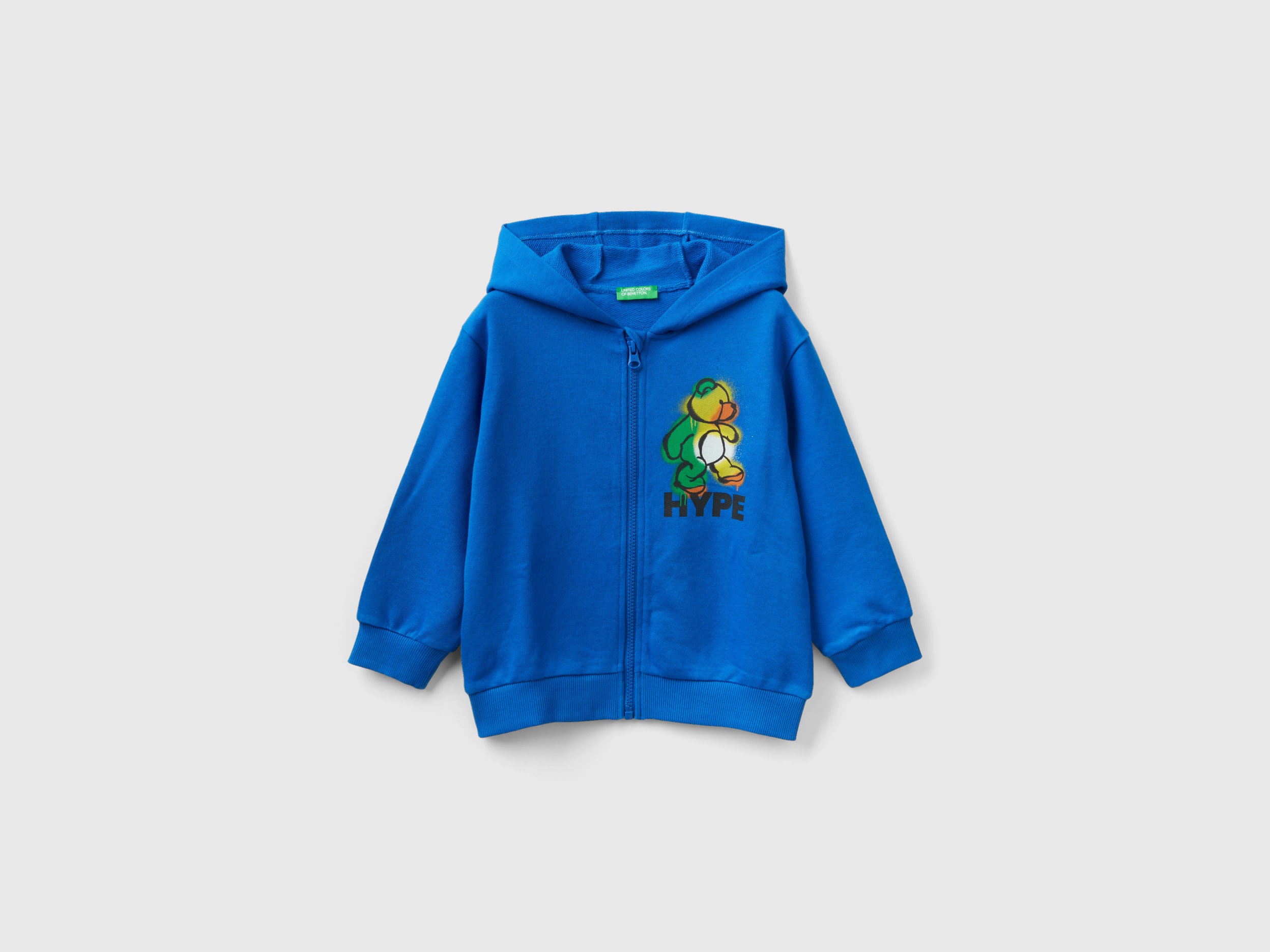 Benetton, Oversize Sweatshirt With Hood, size 5-6, Bright Blue, Kids